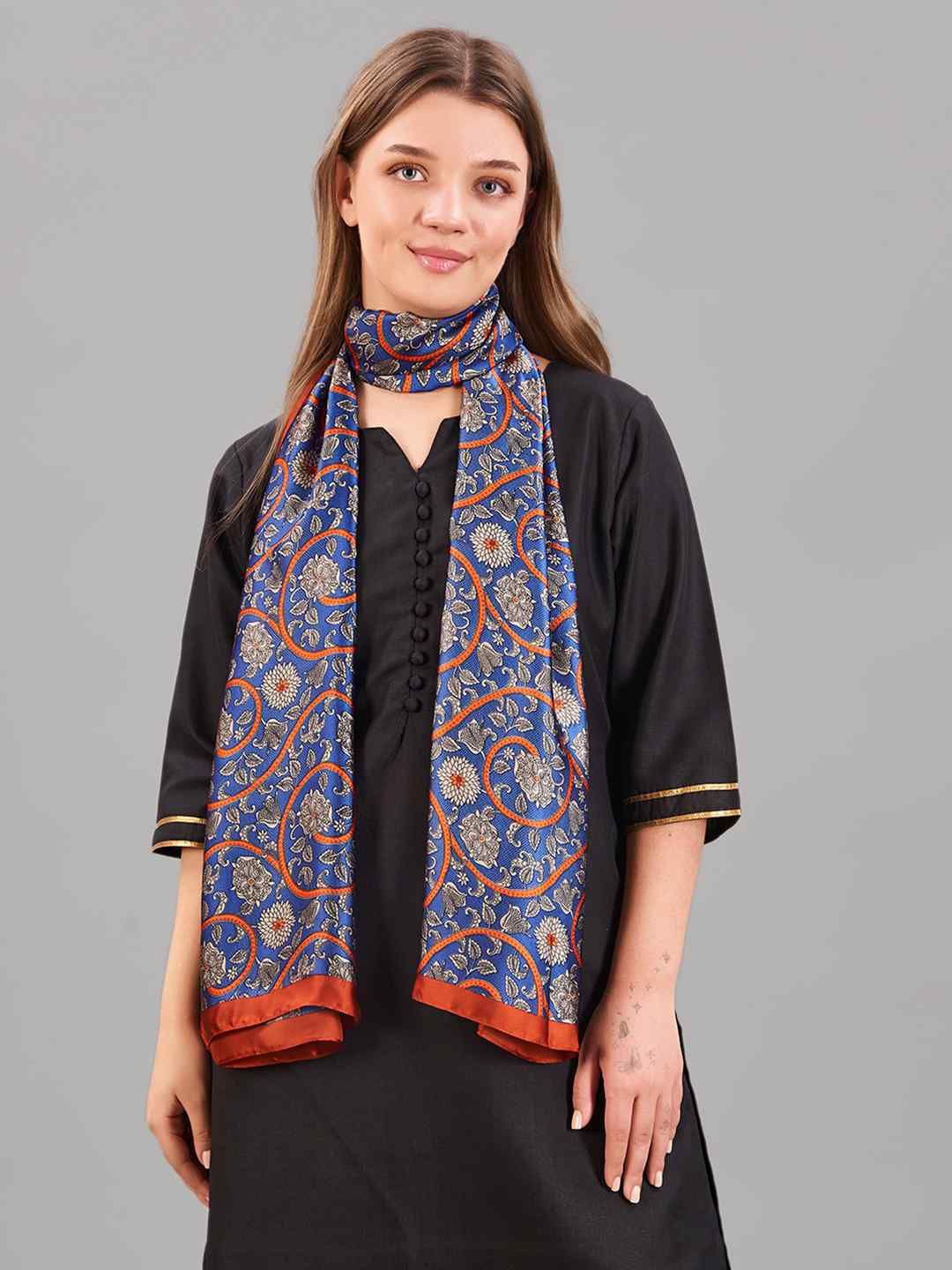 

Tossido Women Floral Printed Satin Stole, Blue