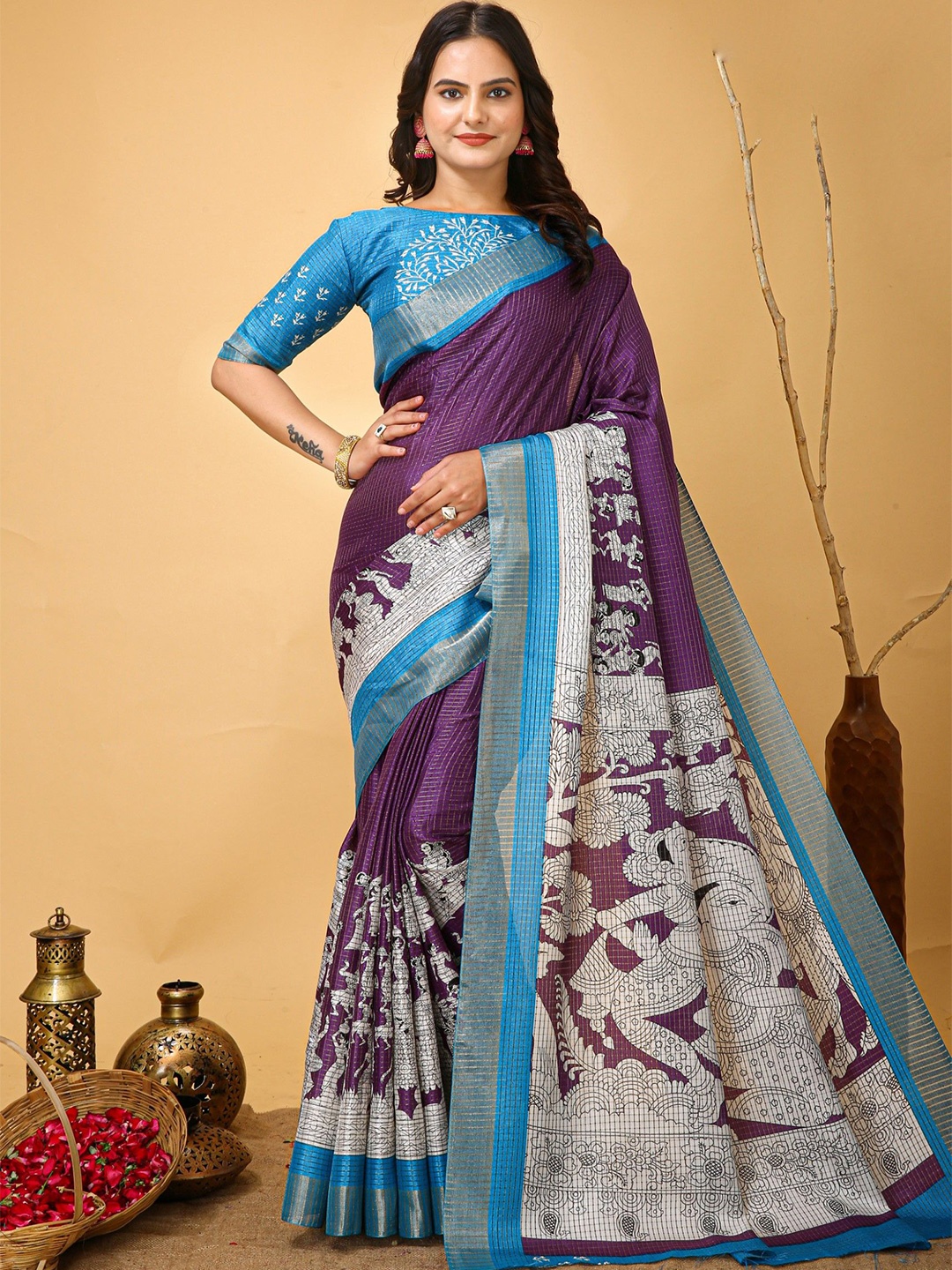

LeeliPeeri Designer Checked Zari Saree, Purple
