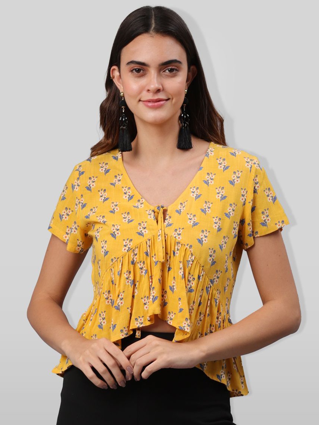 

PRETTY LOVING THING Women Floral Printed A-Line Top, Yellow