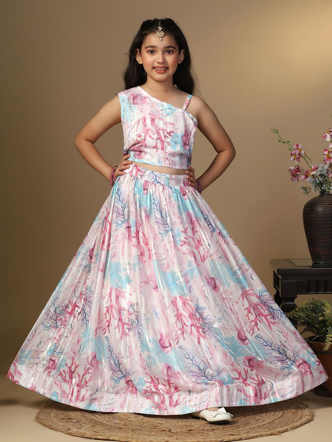 

BAESD Girls Printed Ready to Wear Lehenga & Blouse, White