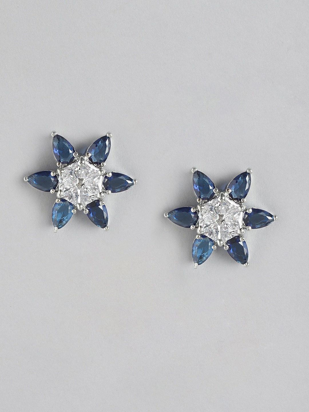 

Anouk Silver-Plated American Diamond Floral Studs, Navy blue