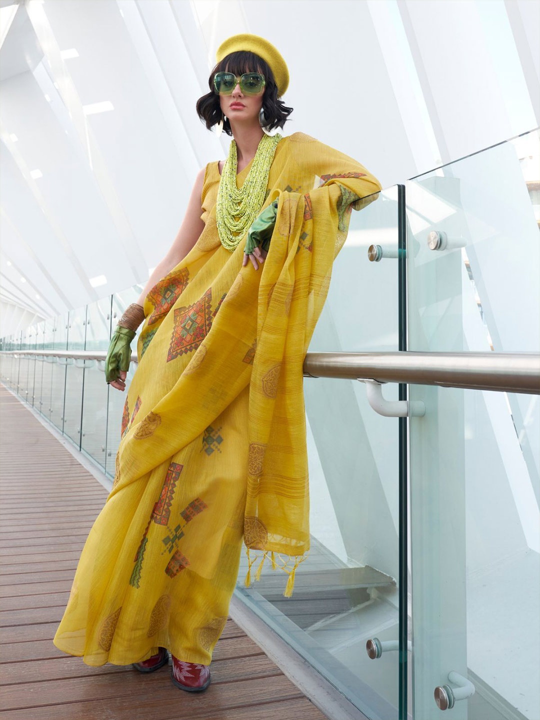 

ODETTE Tissue Saree, Yellow