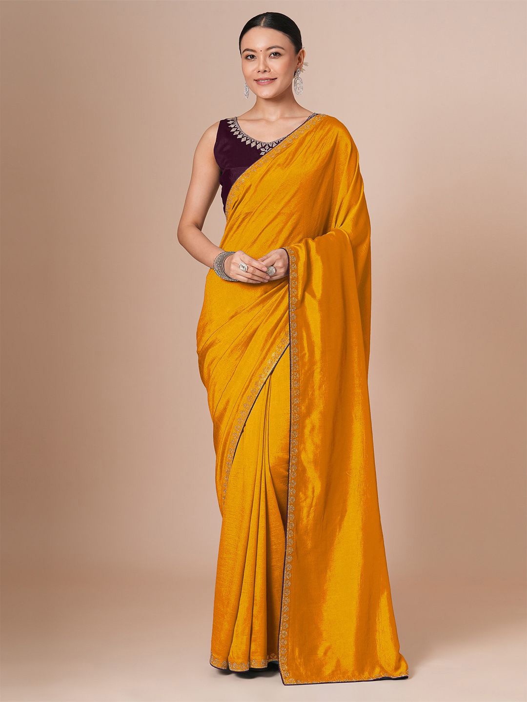 

House of Pataudi Embellished Saree With Blouse Piece, Yellow