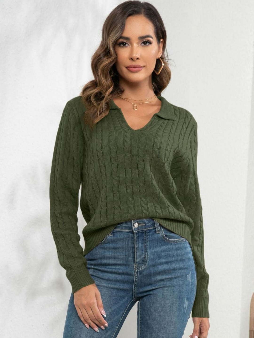 

Oh Rare Women Long Sleeves Pullover Sweater, Olive