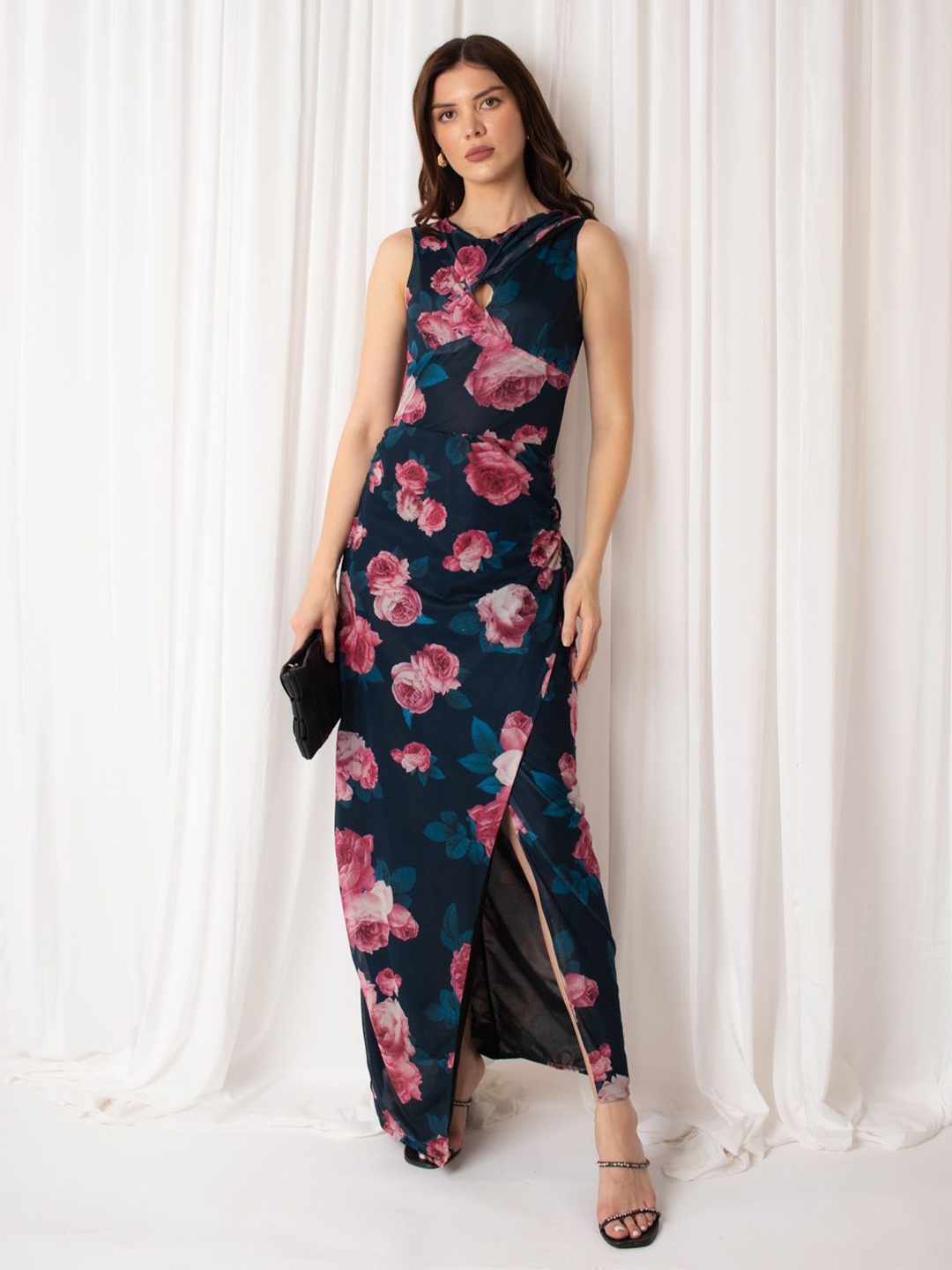 

DressBerry Floral Printed Cut-Outs Maxi Dress, Blue