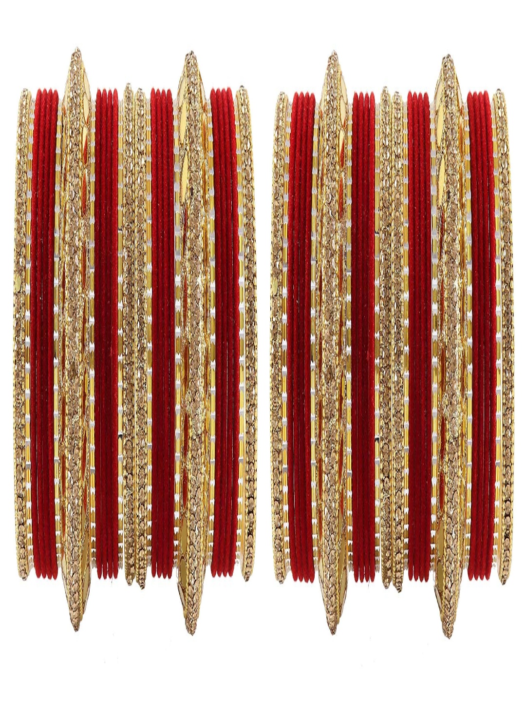 

ZULKA Set Of 60 Gold-Plated Zircon-Studded & Pearls-Beaded Chuda Bangles