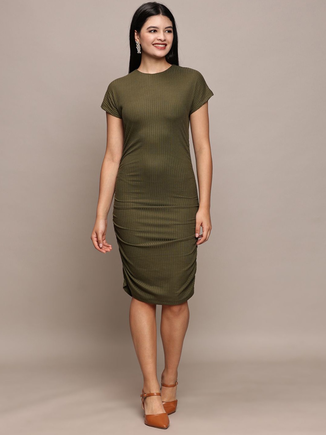 

French Connection Women Cape Sleeve Bodycon Dress, Olive