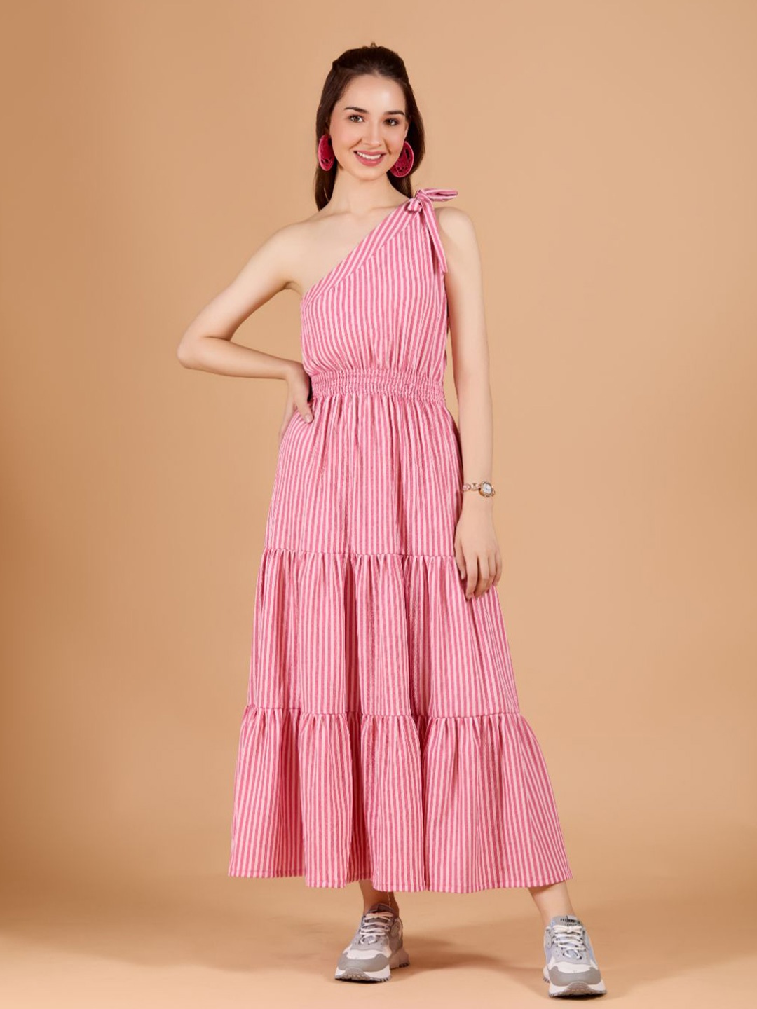 

DressBerry Women Striped Ankle-Length Dress, Pink