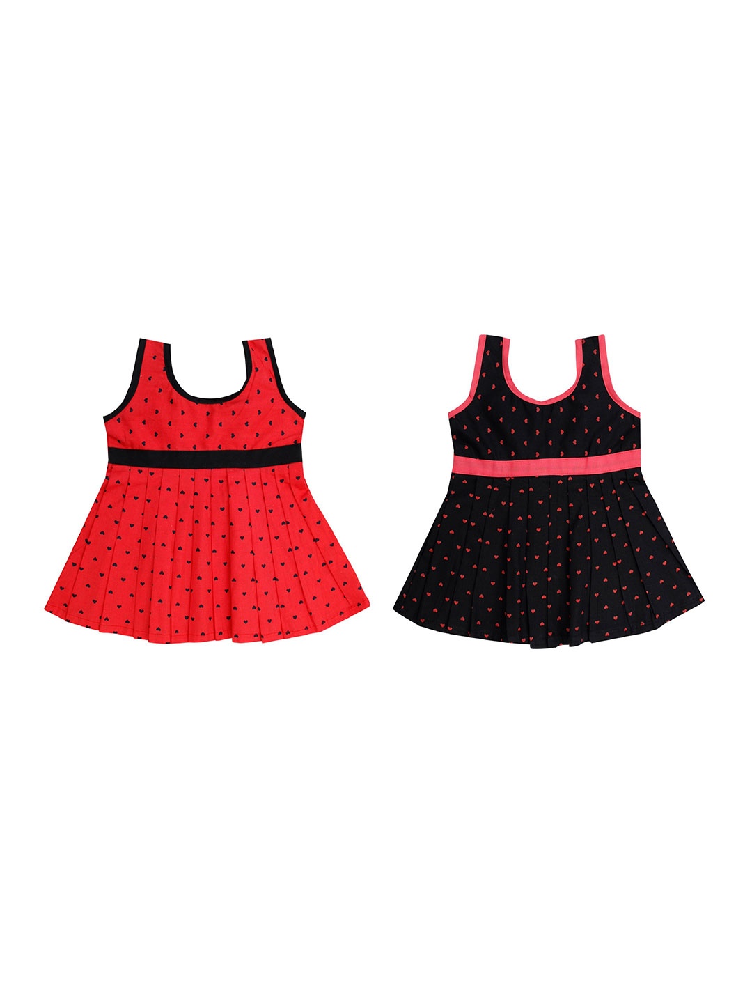 

The Creators Girls Pack Of 2 Cotton Scoop Neck Sleeveless Printed A-Line Dress, Red