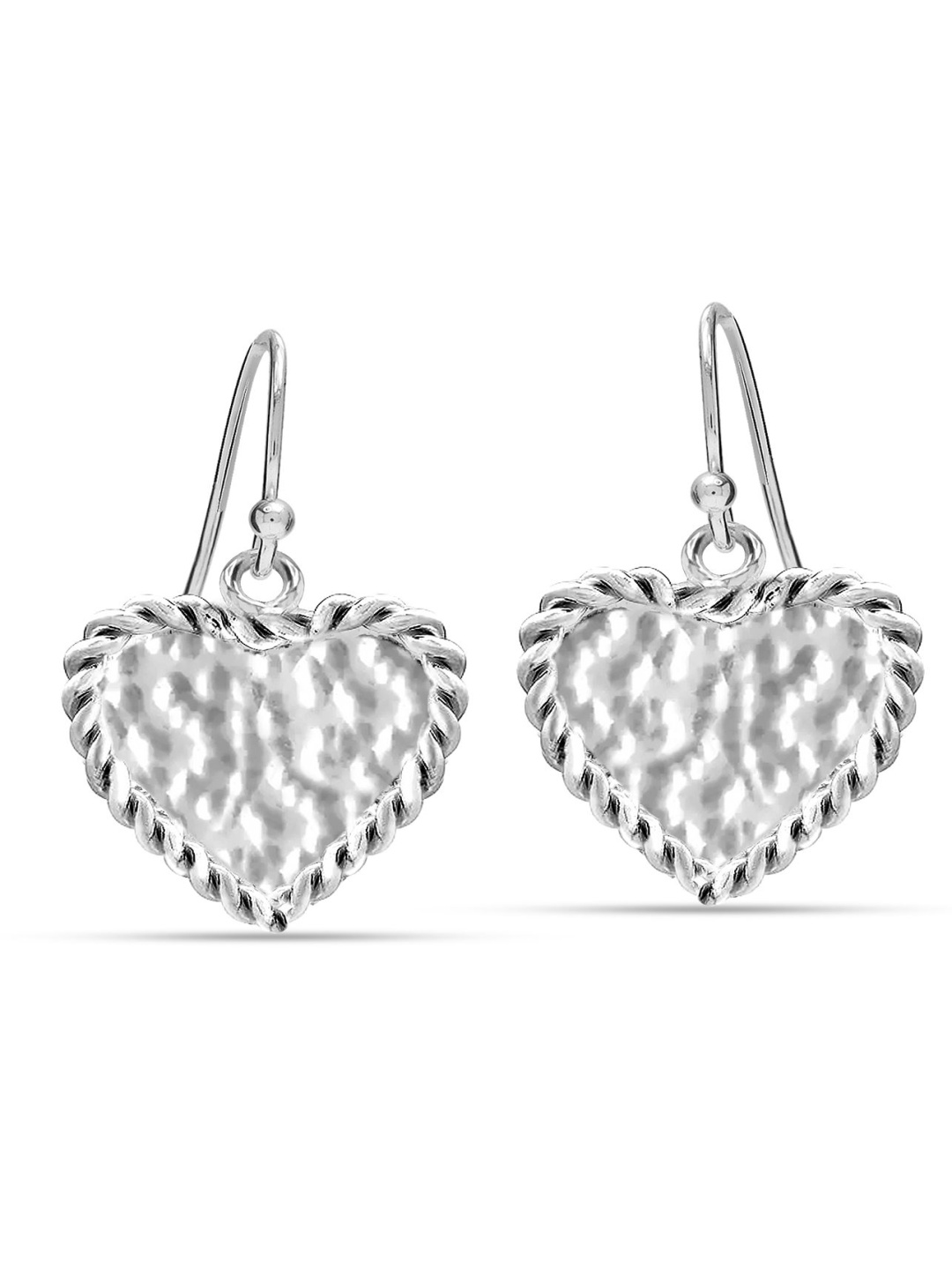 

LeCalla 925 Sterling Silver-Plated Hammered Braided Heart Shaped Drop Earrings