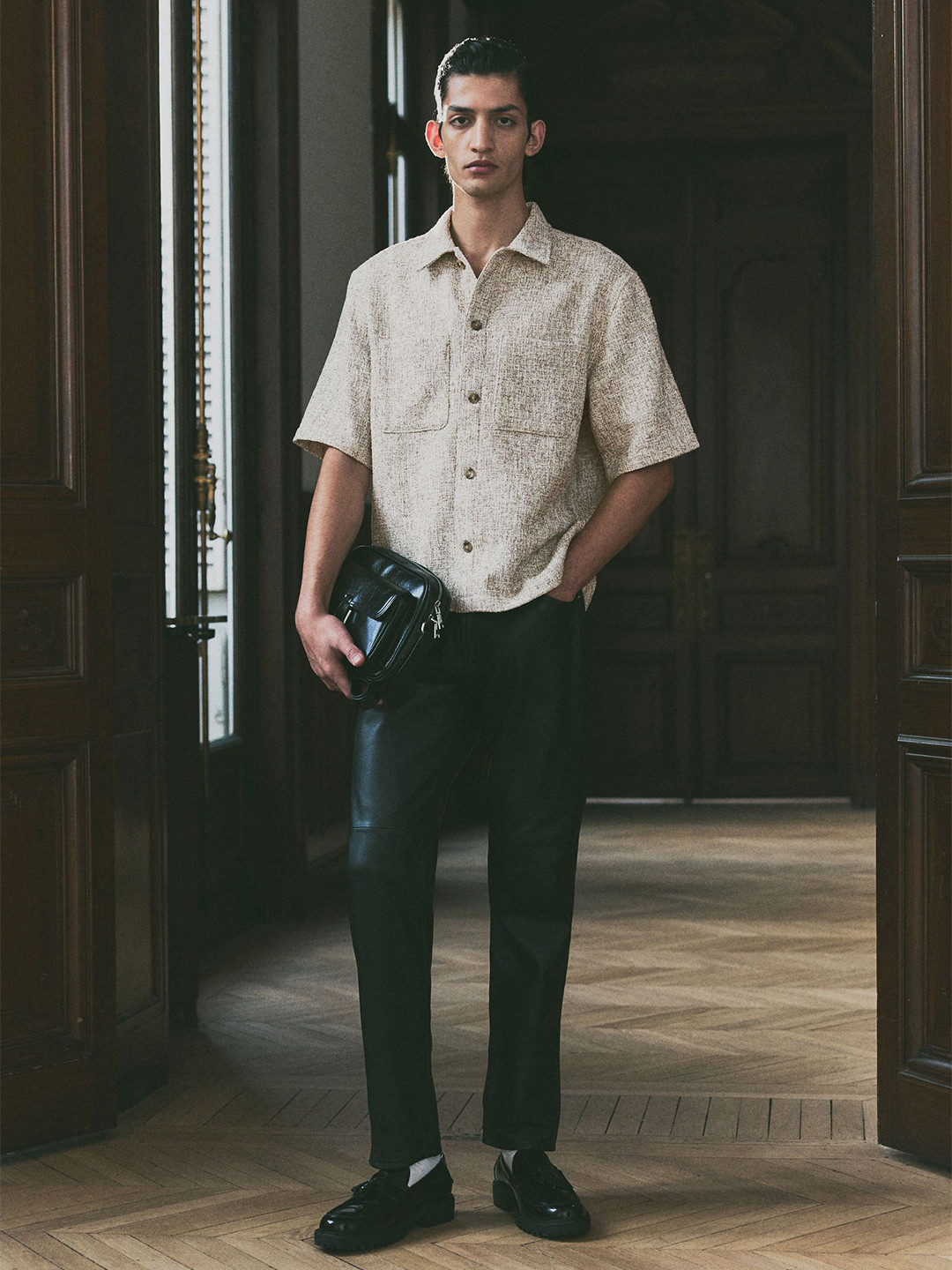 

H&M Regular Fit Tweed Shirt, Beige