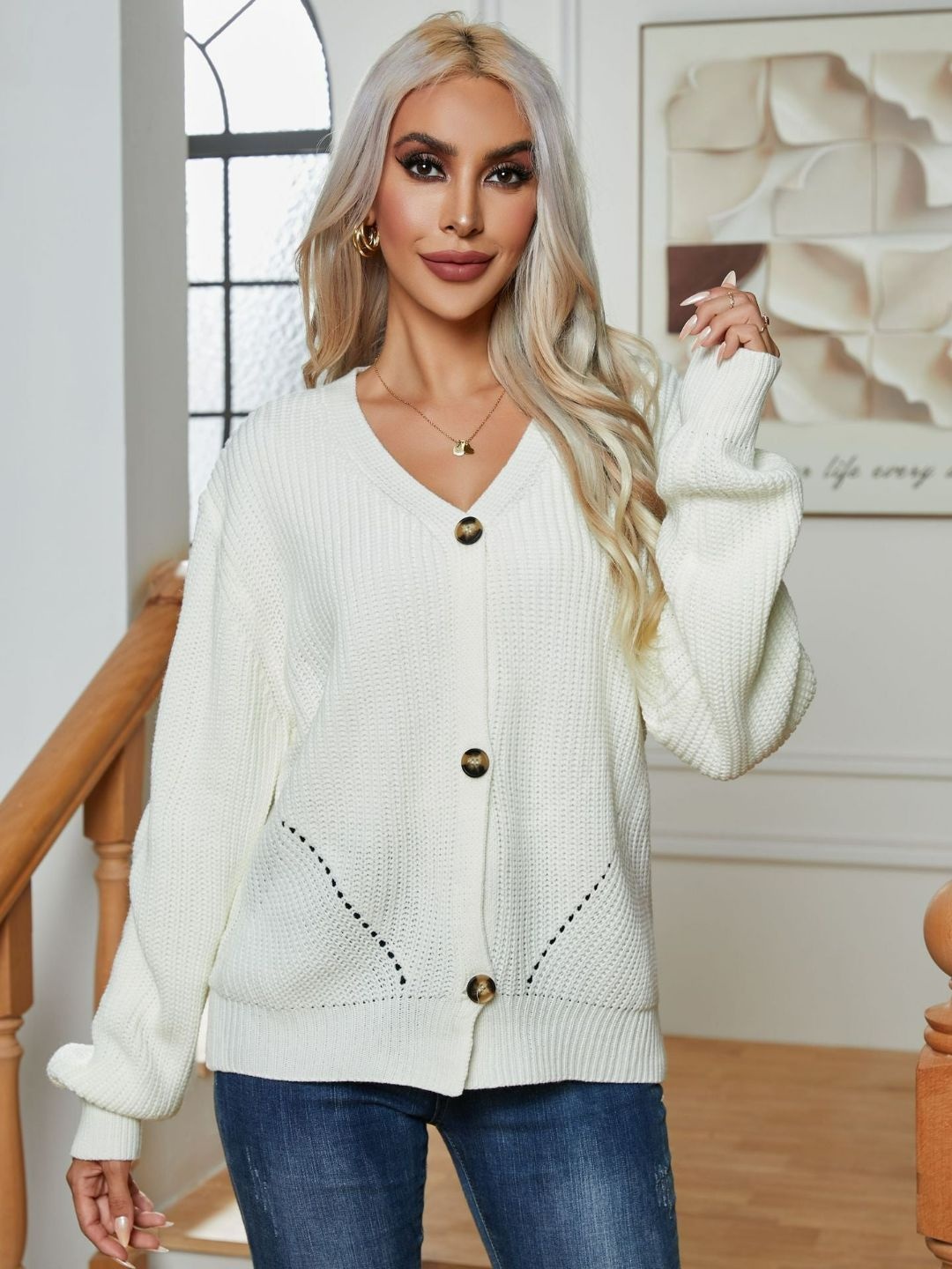 

Oh Rare Women Cable Knit Cardigan, Off white