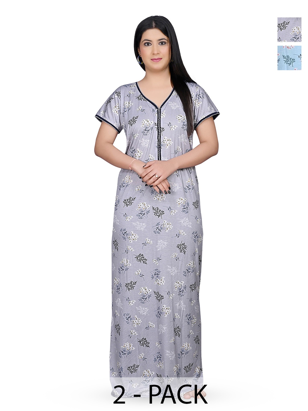 

G4Girl Women Pack of 2 Printed Maxi Nightdress, Purple