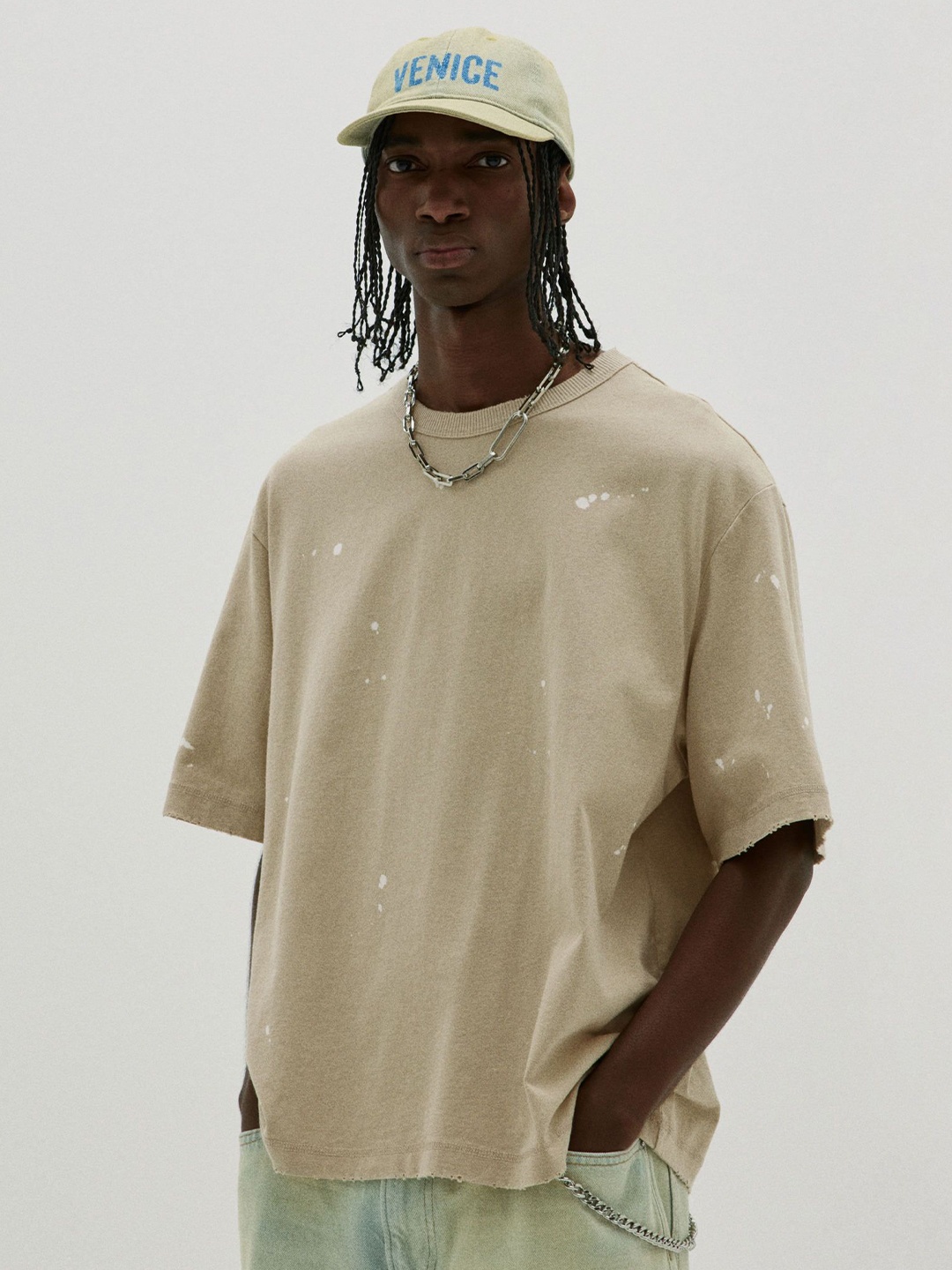 

H&M Oversized Fit Printed T-shirt, Beige