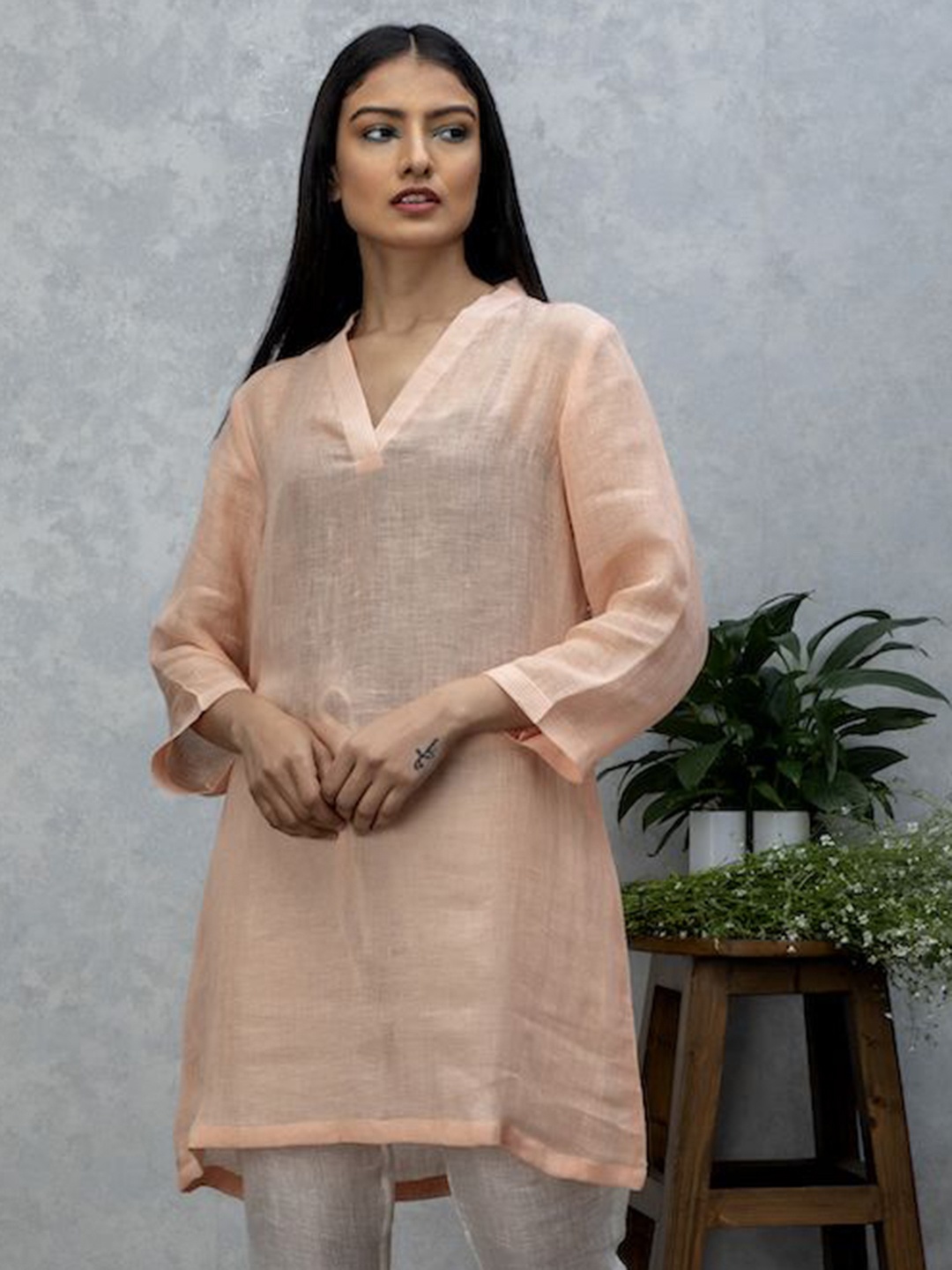 

SMRITI GUPTA Linen Tunic, Peach