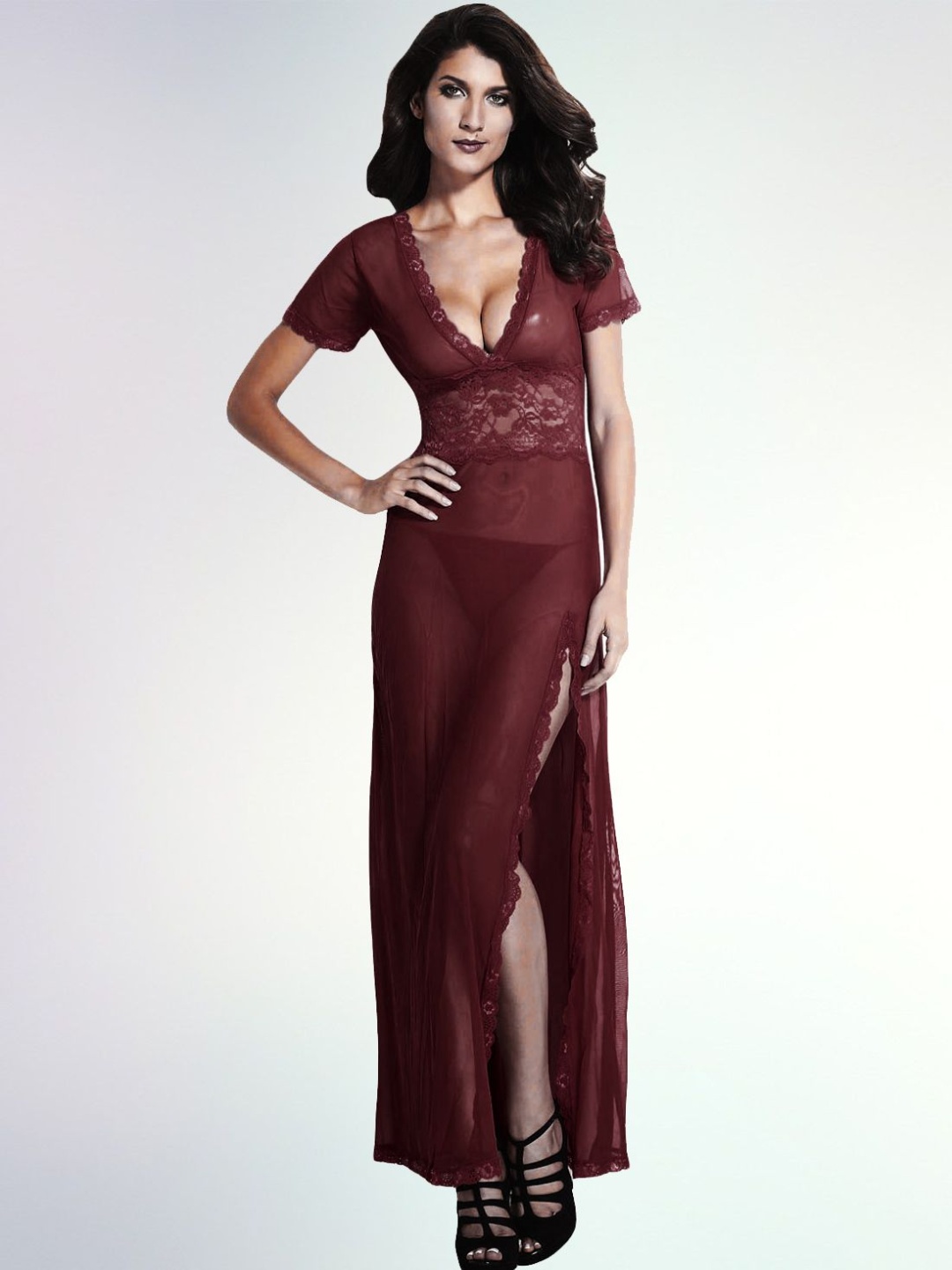 

Boldwink Women Self Design Baby Doll, Burgundy
