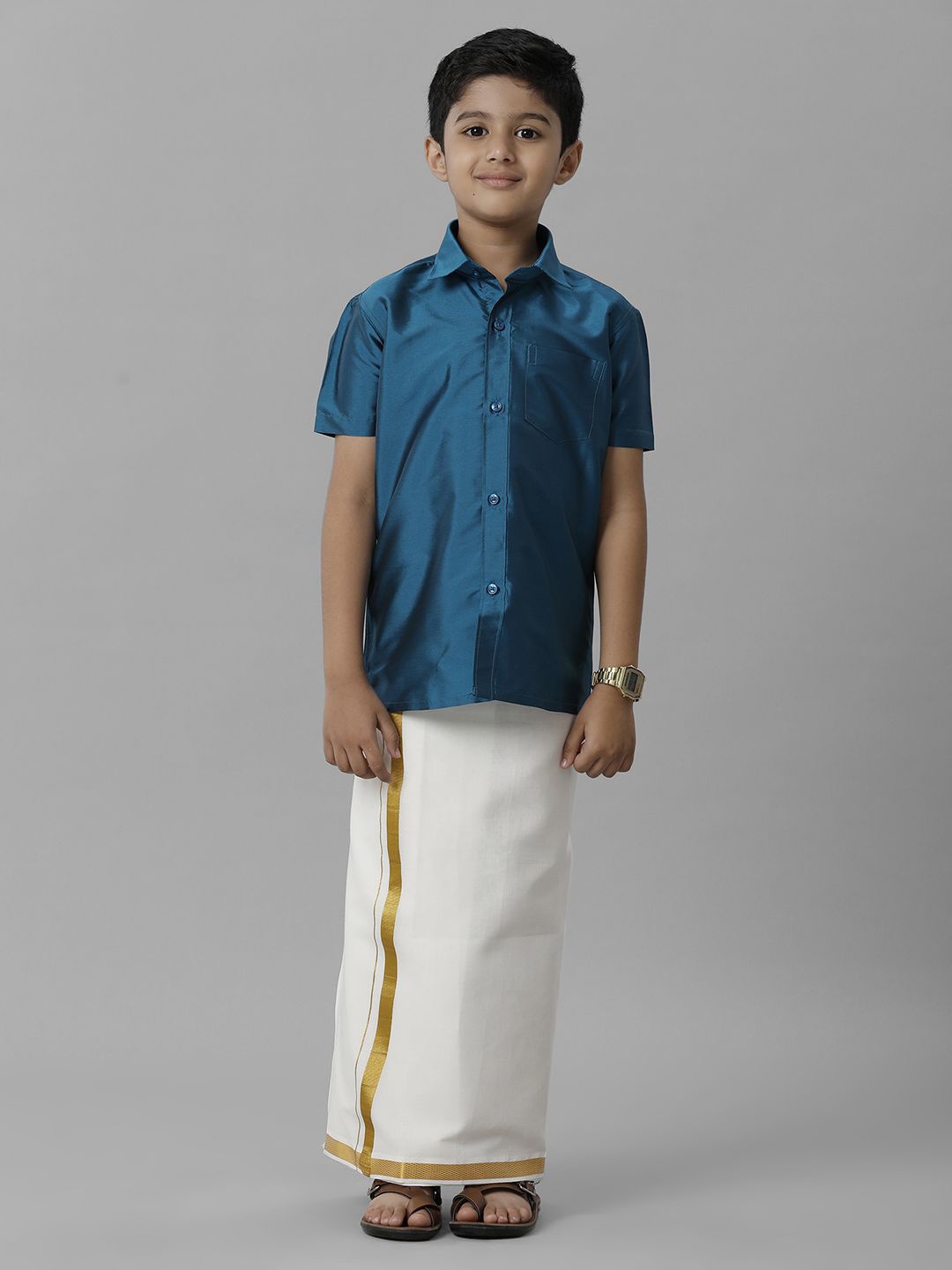 

Ramraj Boys Short Sleeves Shirt With Veshti, Blue
