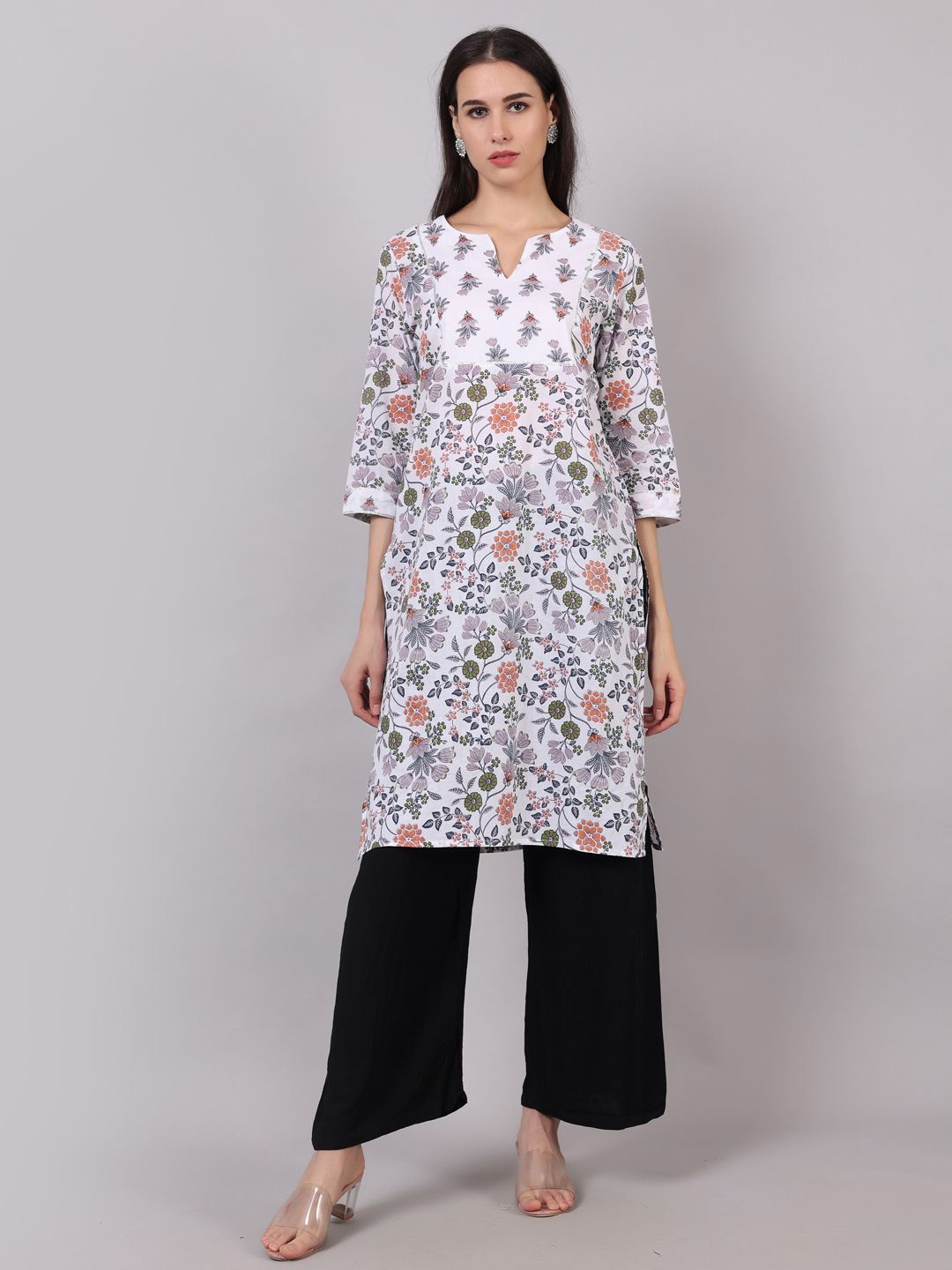 

Jaamso Royals Women Floral Printed Kurta, White