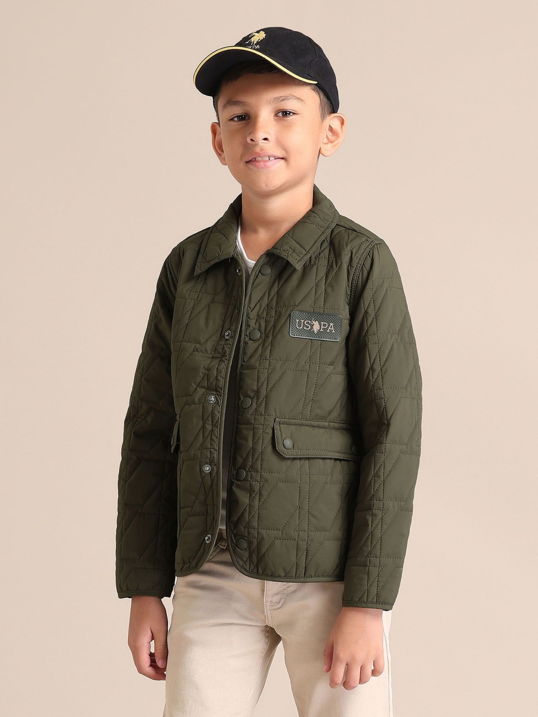 

U.S. Polo Assn. Kids Boys Brand Logo Quilted Jacket, Green