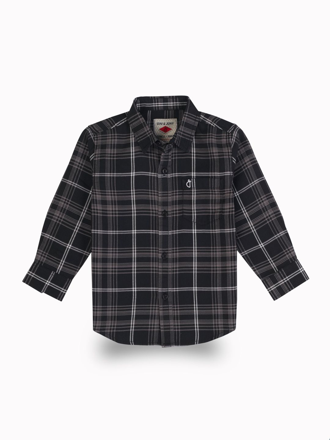 

Gini and Jony Boys Comfort Fit Spread Collar Tartan Checked Cotton Casual Shirt, Black