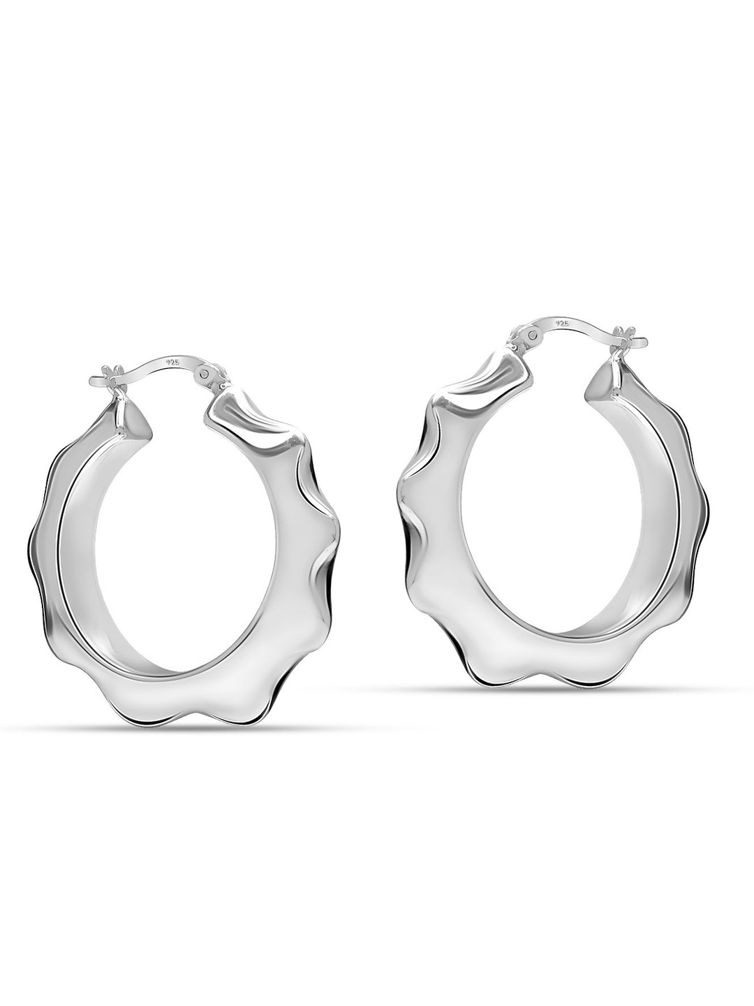 

LeCalla 925 Sterling Silver-Plated Circular Spike Textured Hoop Earring