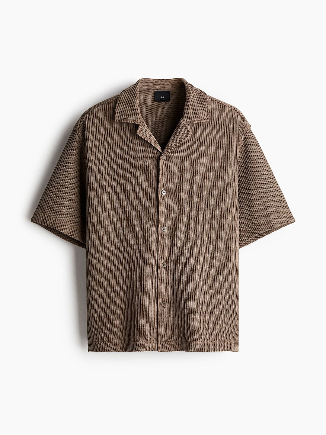 

H&M Loose Fit Ribbed Resort Shirt, Beige
