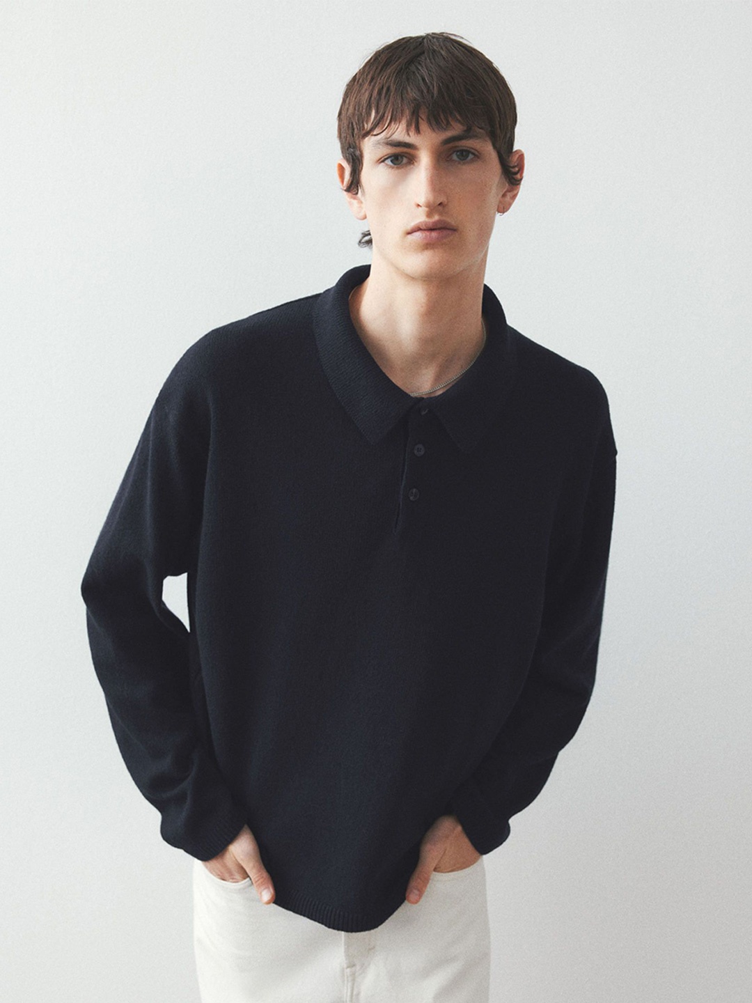 

H&M Loose Fit Fine-knit Polo Shirt, Blue