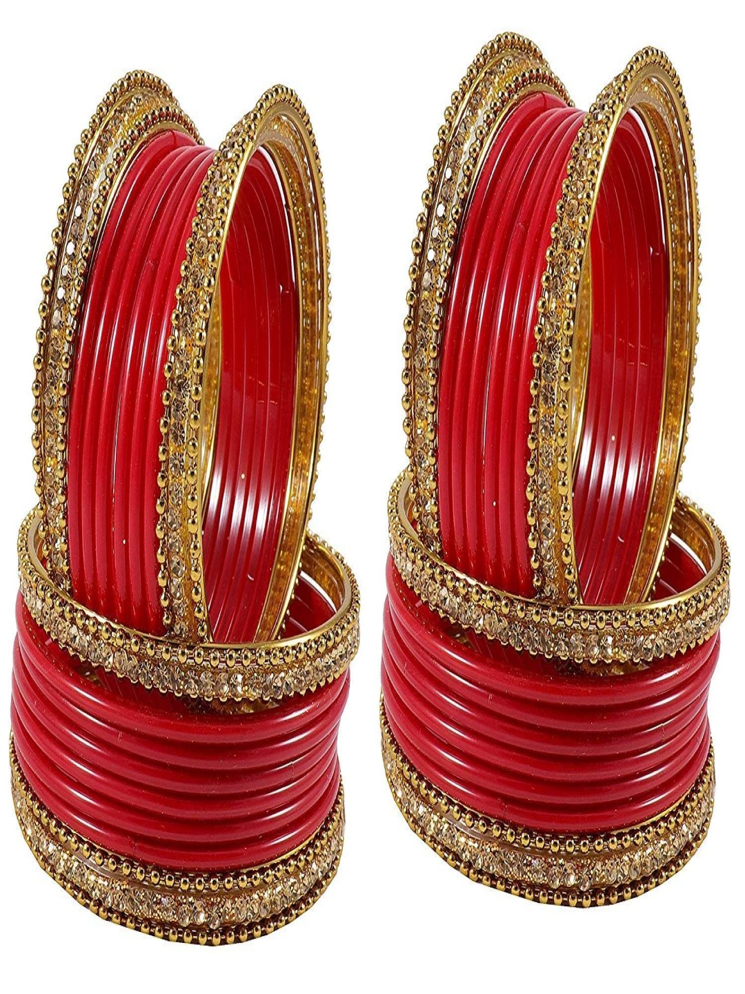 

ZULKA Set Of 48 Glass Zircon Gemstone Studded Bangles, Red