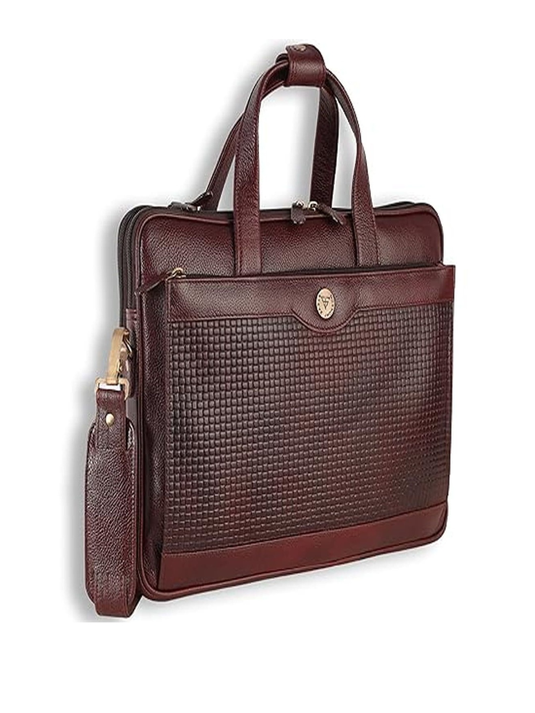 

Steve Jhonson Men Textured Leather Laptop Bag, Brown