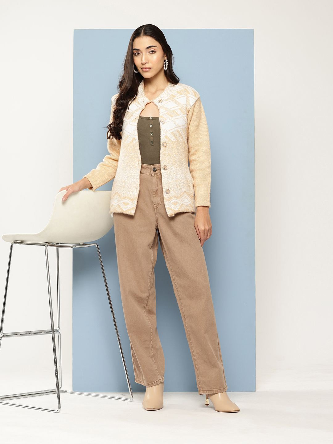 

BAESD Women Long Sleeves Woollen Cardigan, Cream