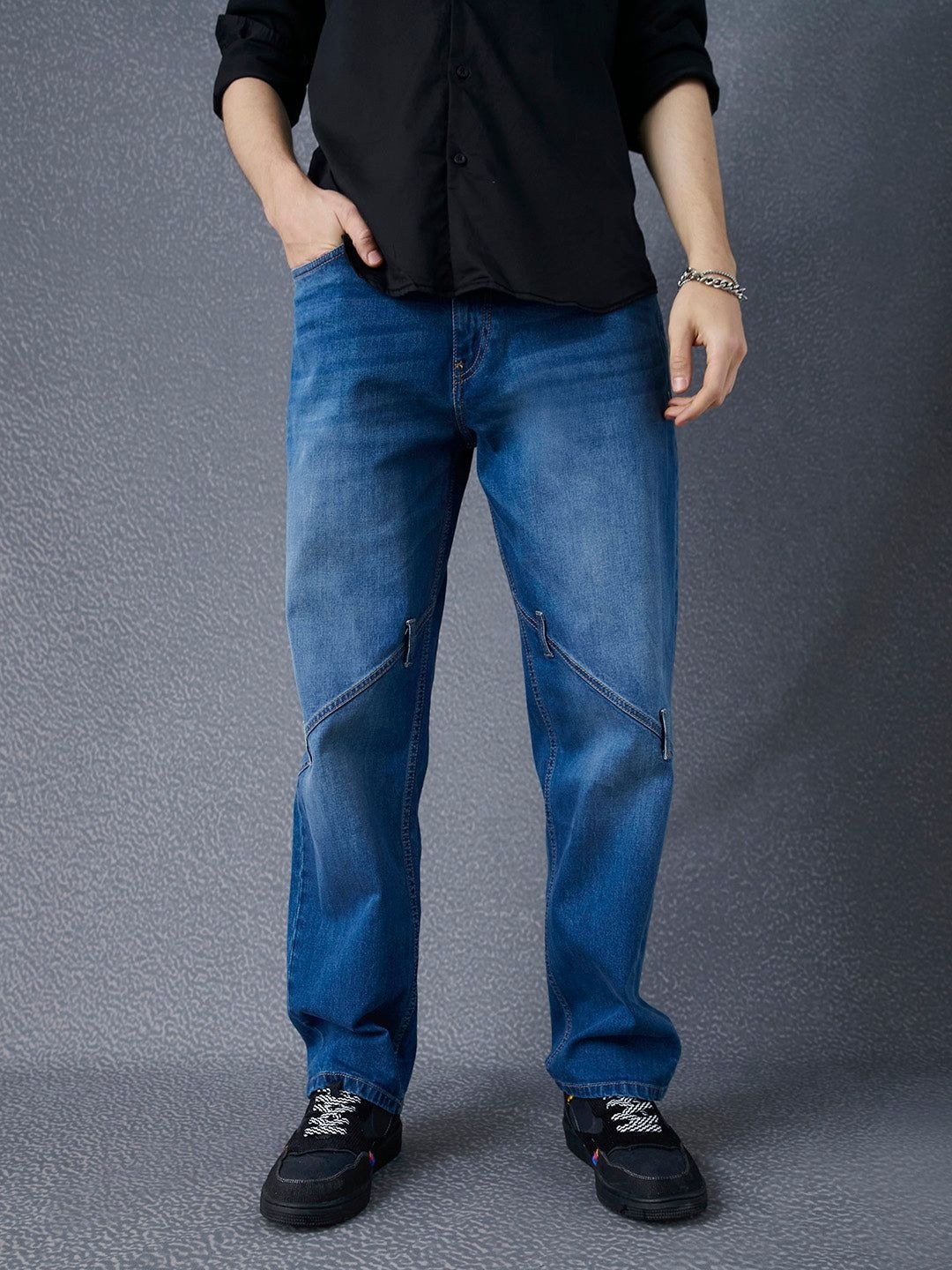 

VOLTEDGE Men Comfort Relaxed Fit Low Distress Light Fade Stretchable Jeans, Blue