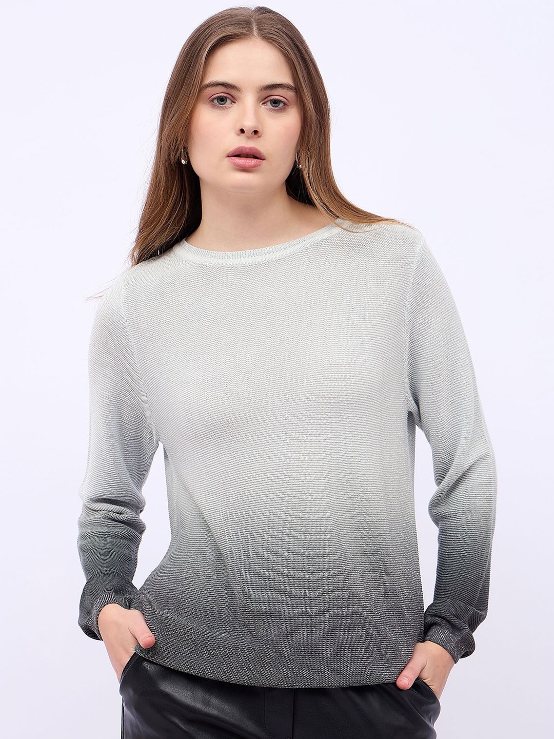 

Styli Women Regular Length Colourblocked Regular Ombre Jumper, Grey