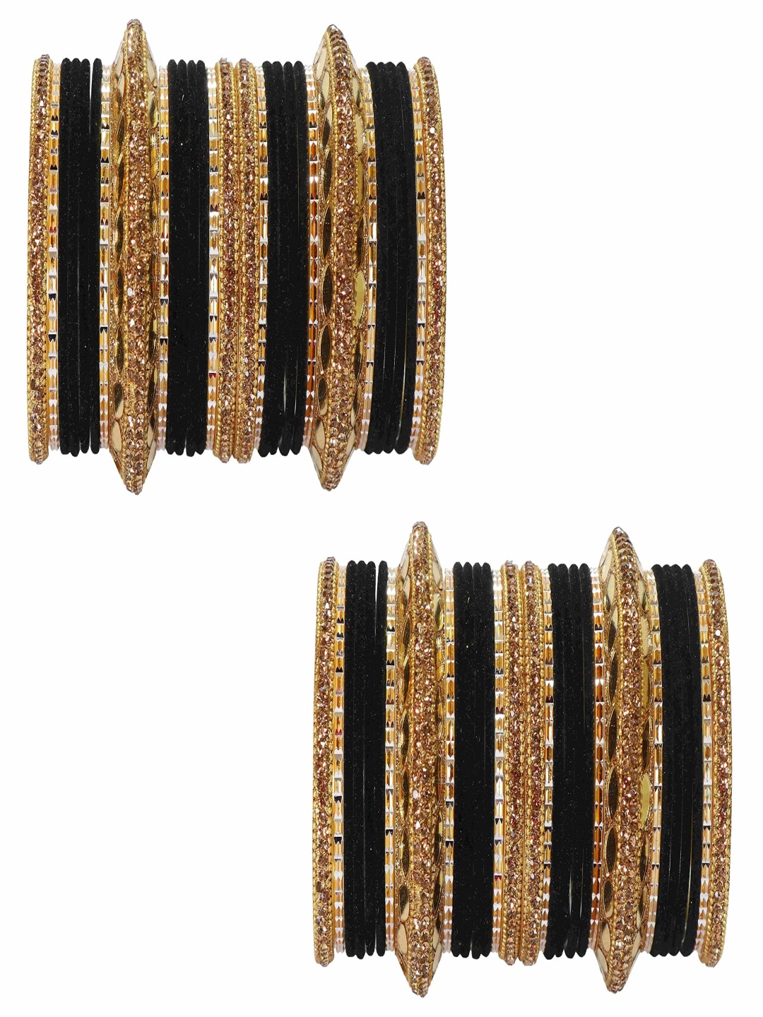 

ZULKA Set Of 60 Gold Plated Zircon Stone-Studded Bangles, Black