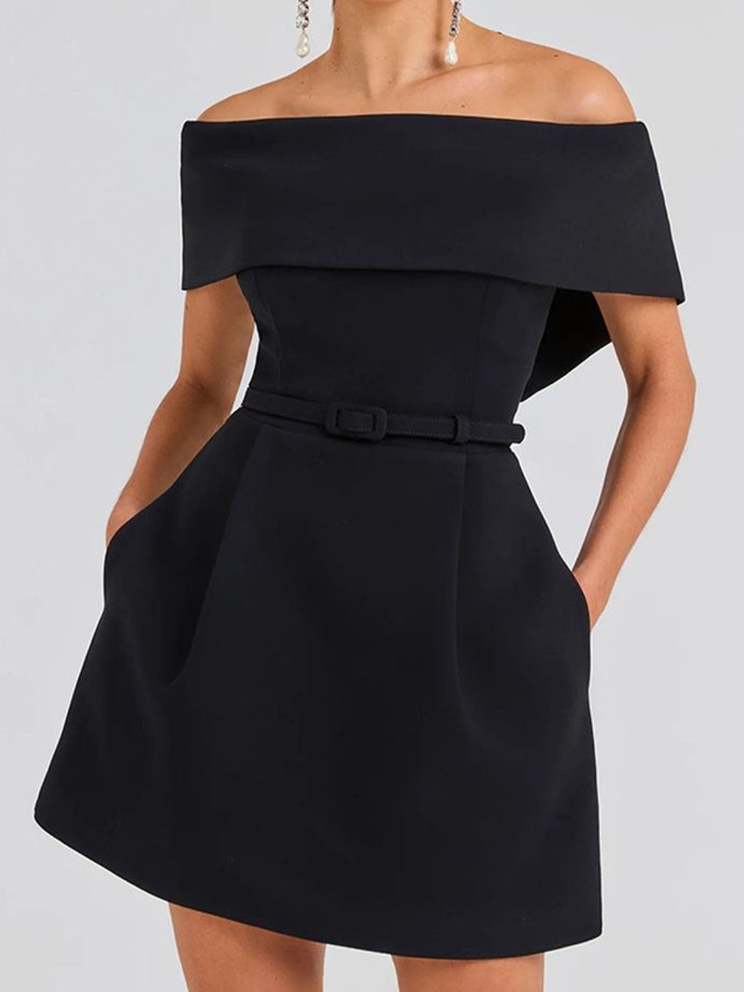 

LULU & SKY Off-Shoulder Fit & Flare Mini Dress, Black