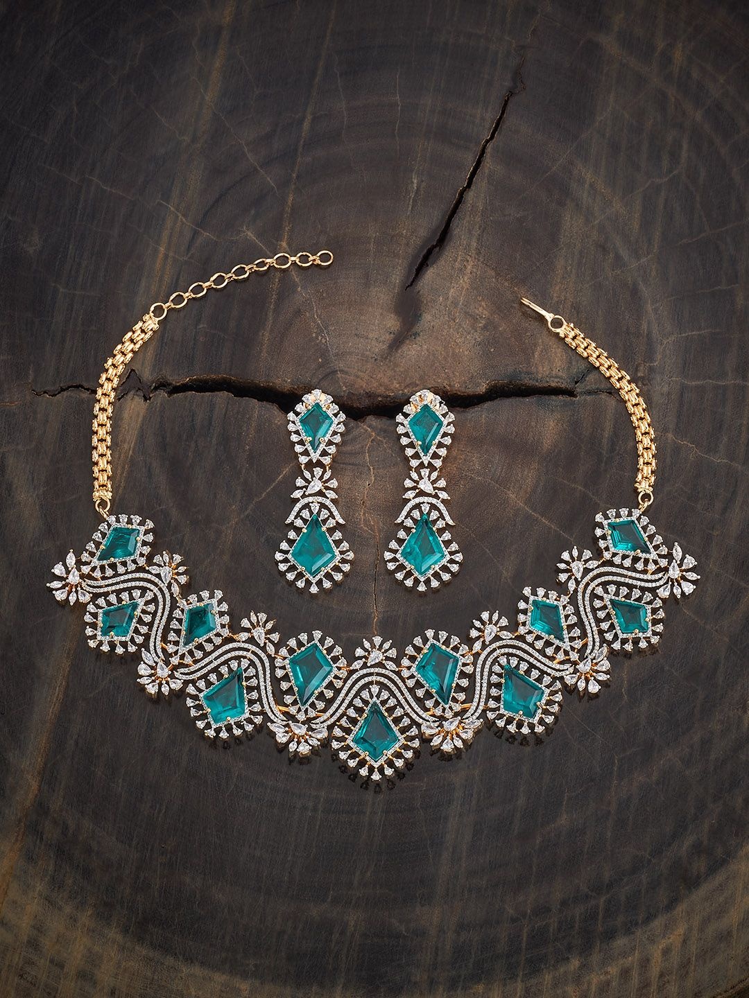 

Kushal's Fashion Jewellery Gold-Plated Cubic Zirconia Studded Necklace and Earrings