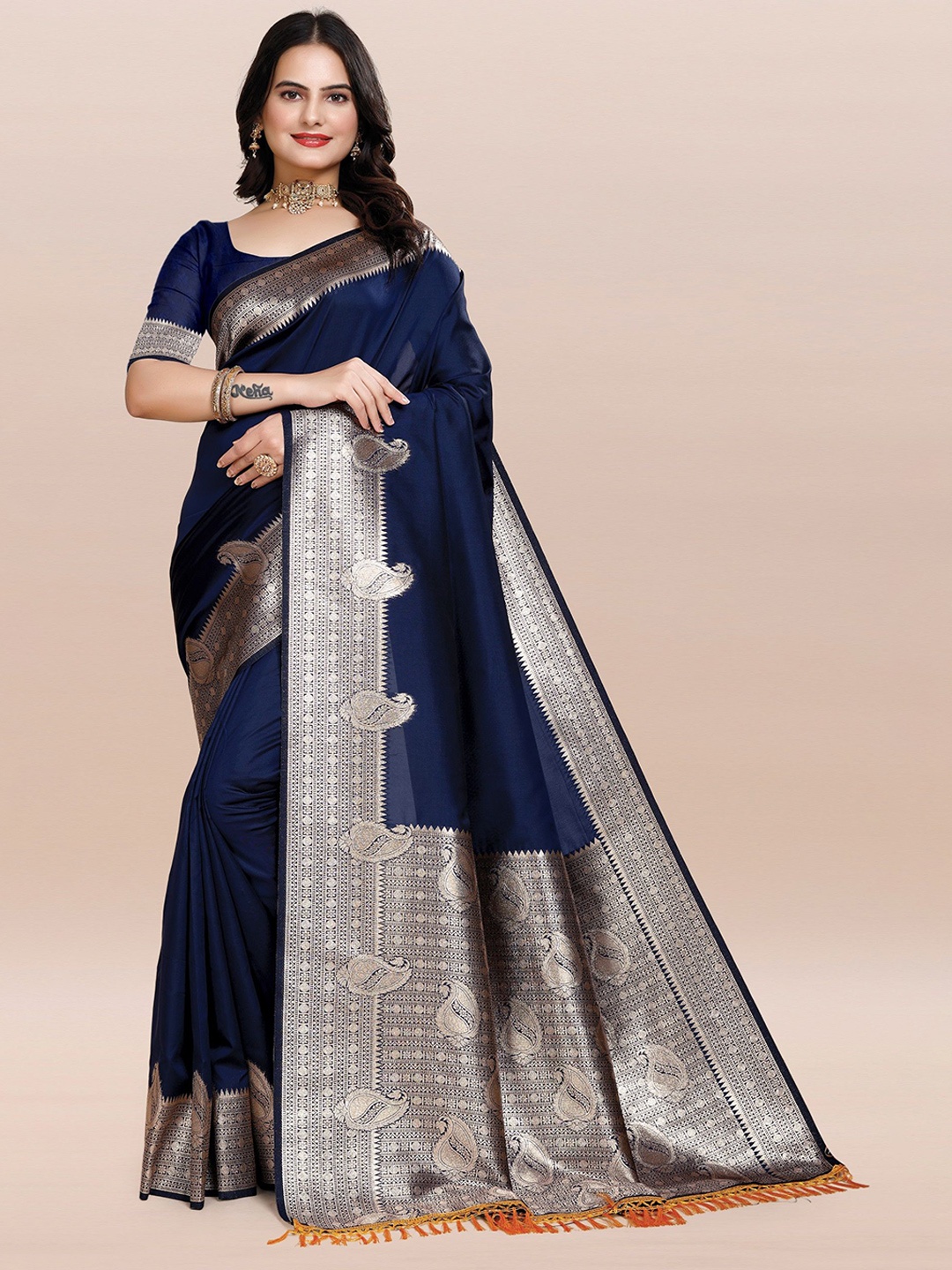 

TORONFRAS Woven Design Zari Banarasi Saree, Blue