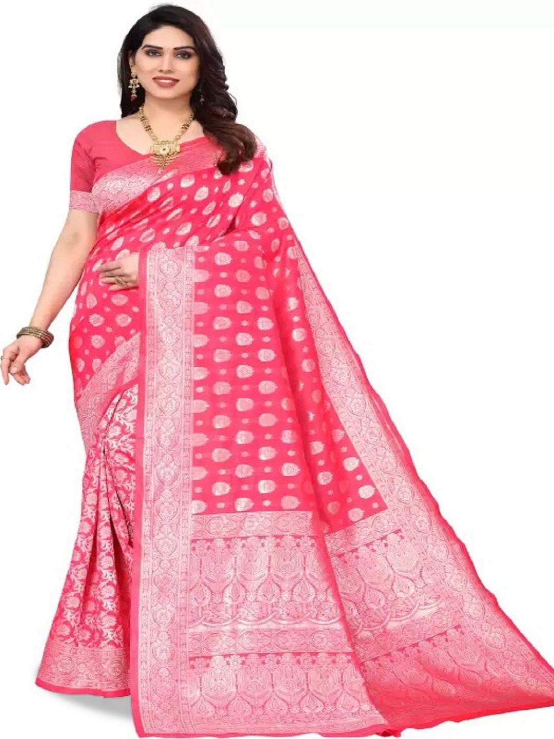 

KALINI Woven Design Zari Pure Silk Saree, Pink