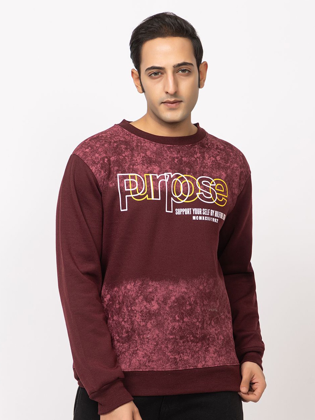 

HILFIRE REGION Men Cotton Fleece Hooded Sweatshirt, Purple