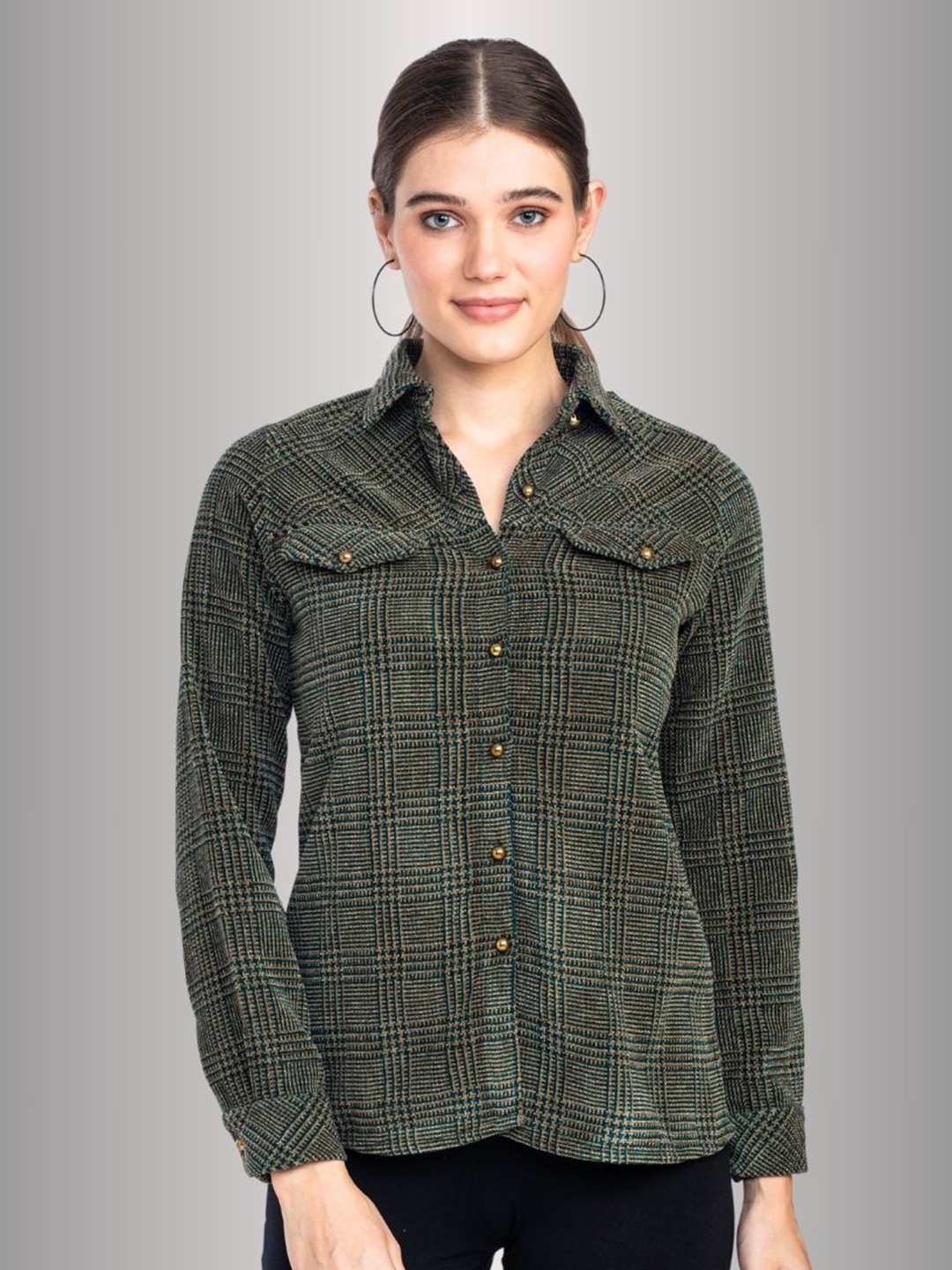 

Moda Elementi Women Tartan Checked Classic Fit Casual Shirt, Brown