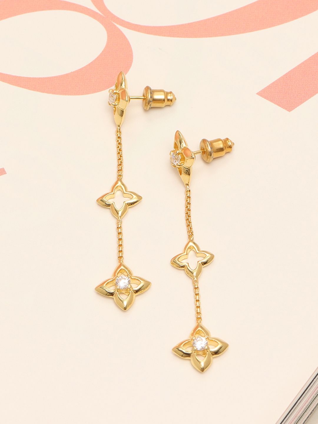 

LeCalla 925 Sterling Silver 14K Gold-Plated Artificial Stones Studded Drop Earrings