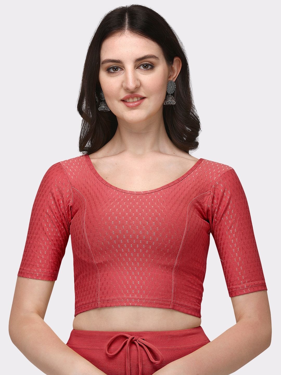 

Krimmple Patterned Stretchable Saree Blouse, Pink