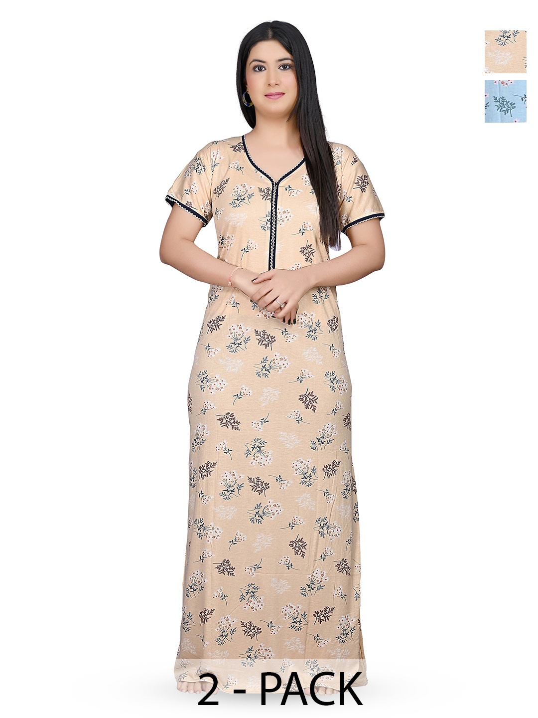 

G4Girl Printed Maxi Nightdress pack of 2, Cream