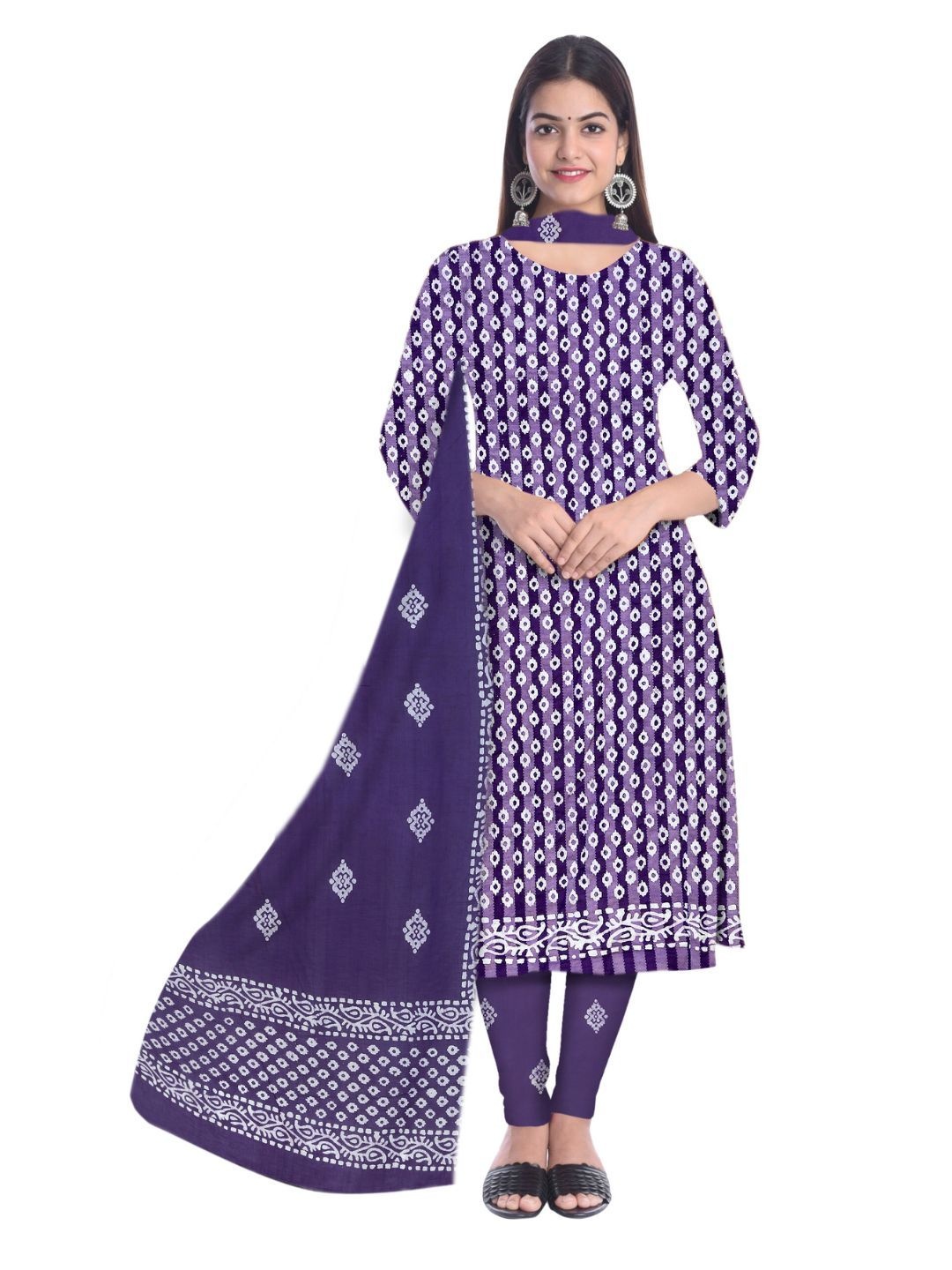 

Farooq Floral Printed Batik Pure Cotton Unstitched Dress Material, Purple
