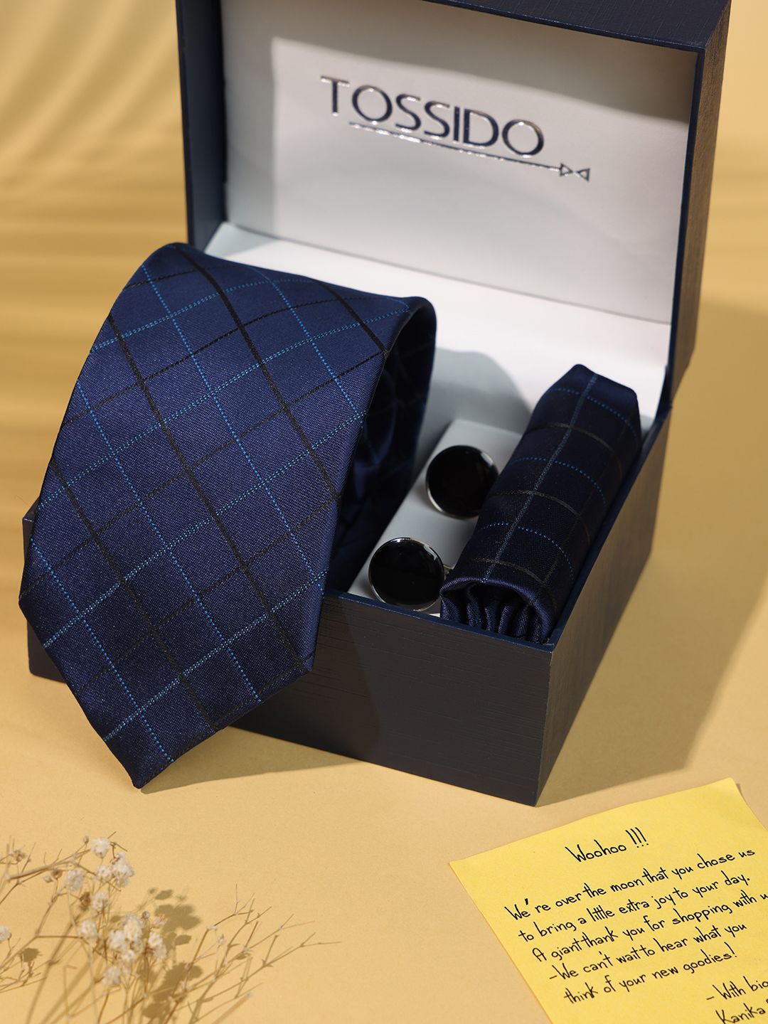 

Tossido Men Tie, Cufflinks, Pocket Square Accessory Gift Set, Blue