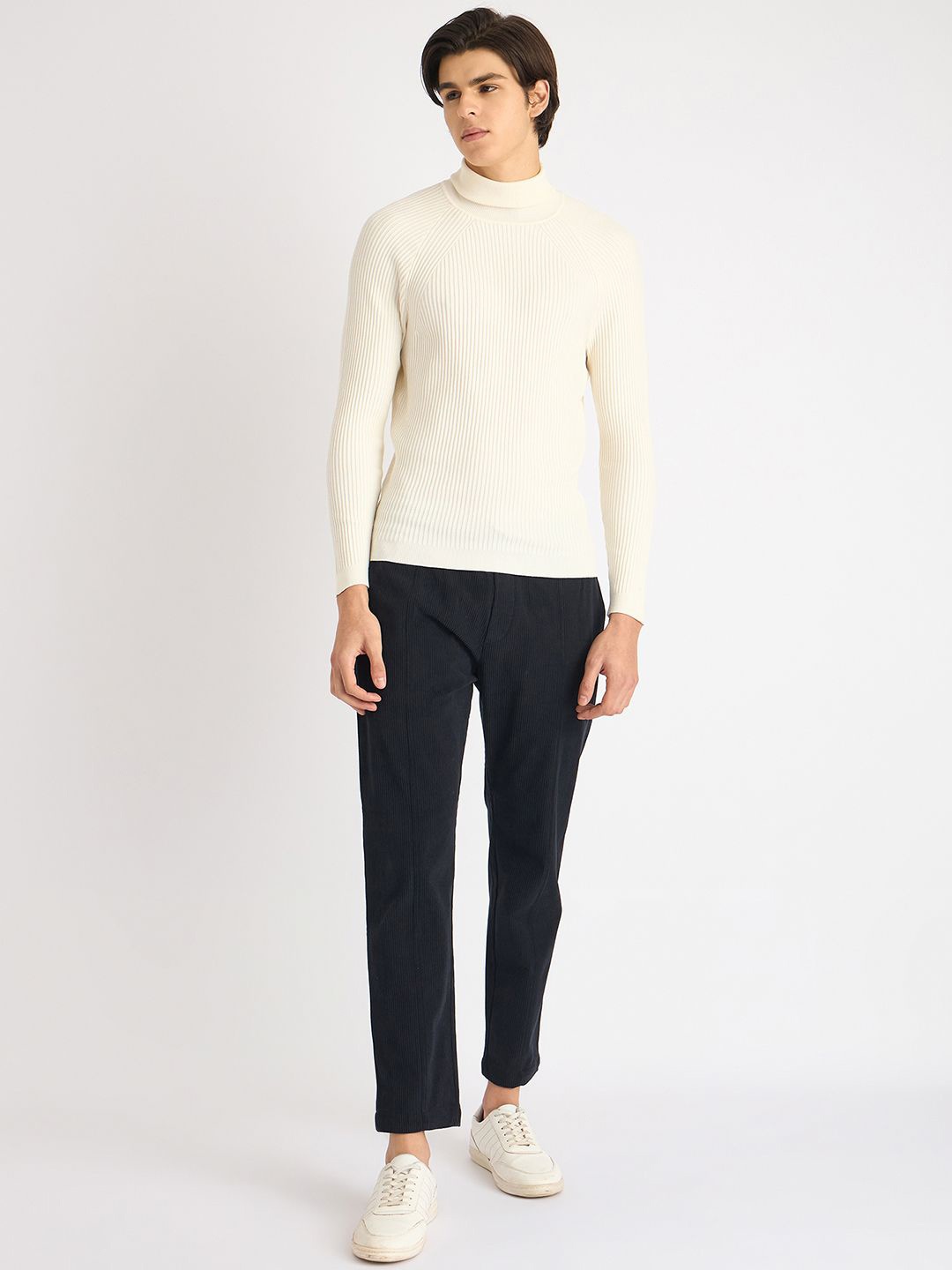 

Antony Morato Men Ribbed Turtle Neck Pullover, Cream