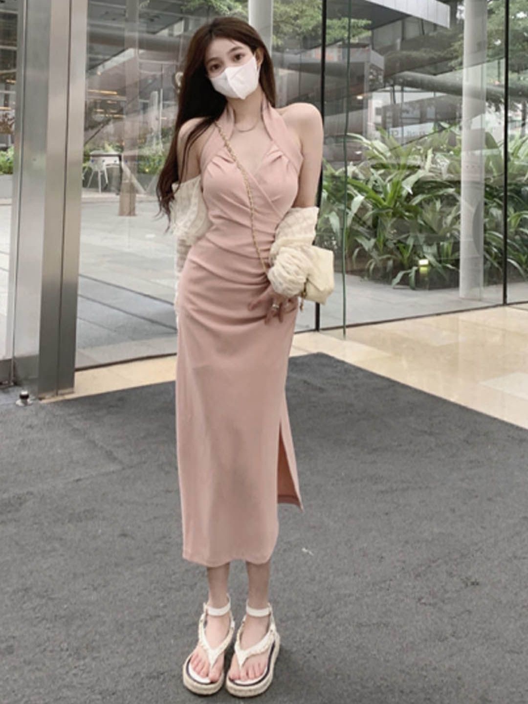 

StyleCast Halter Neck Sleeveless Sheath Midi Dress, Pink