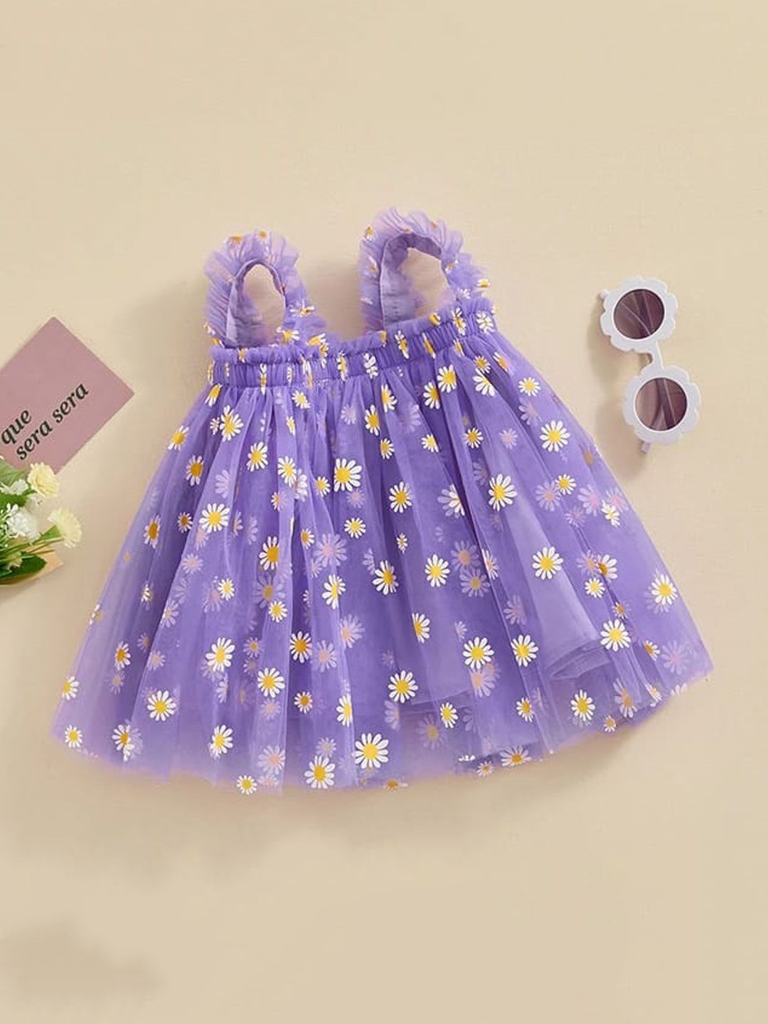 

BAESD Floral Print Net Empire Mini Dress, Purple