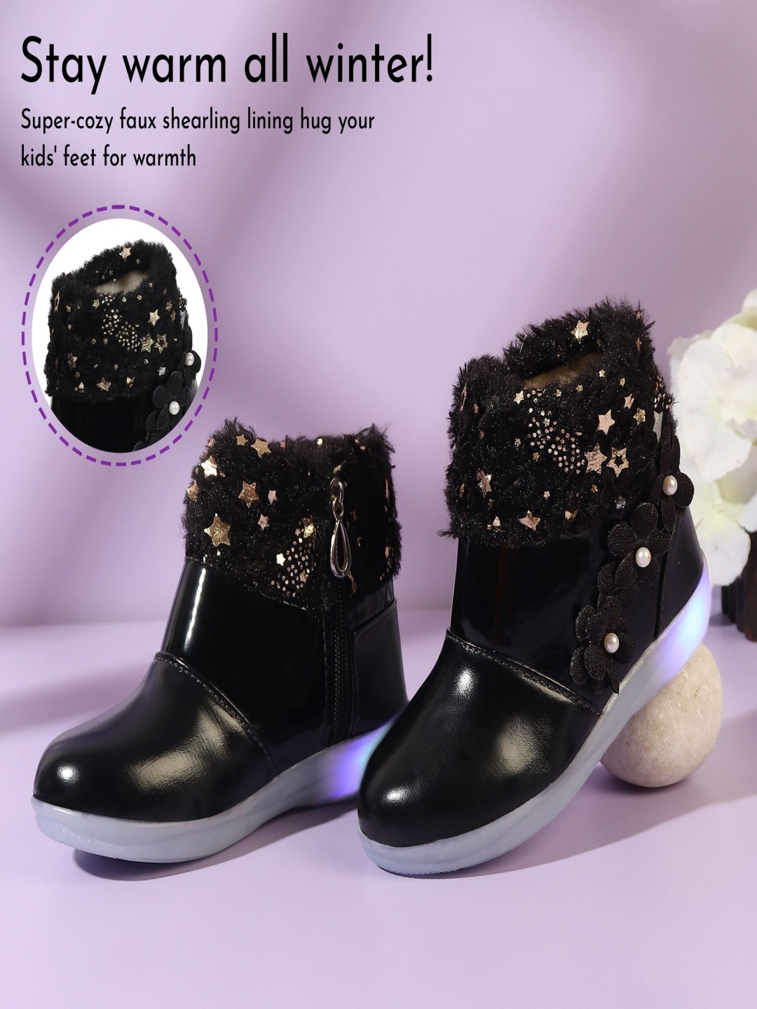 

IDEAL COLLECTION Girls Printed Patent Leather Sneakers, Black