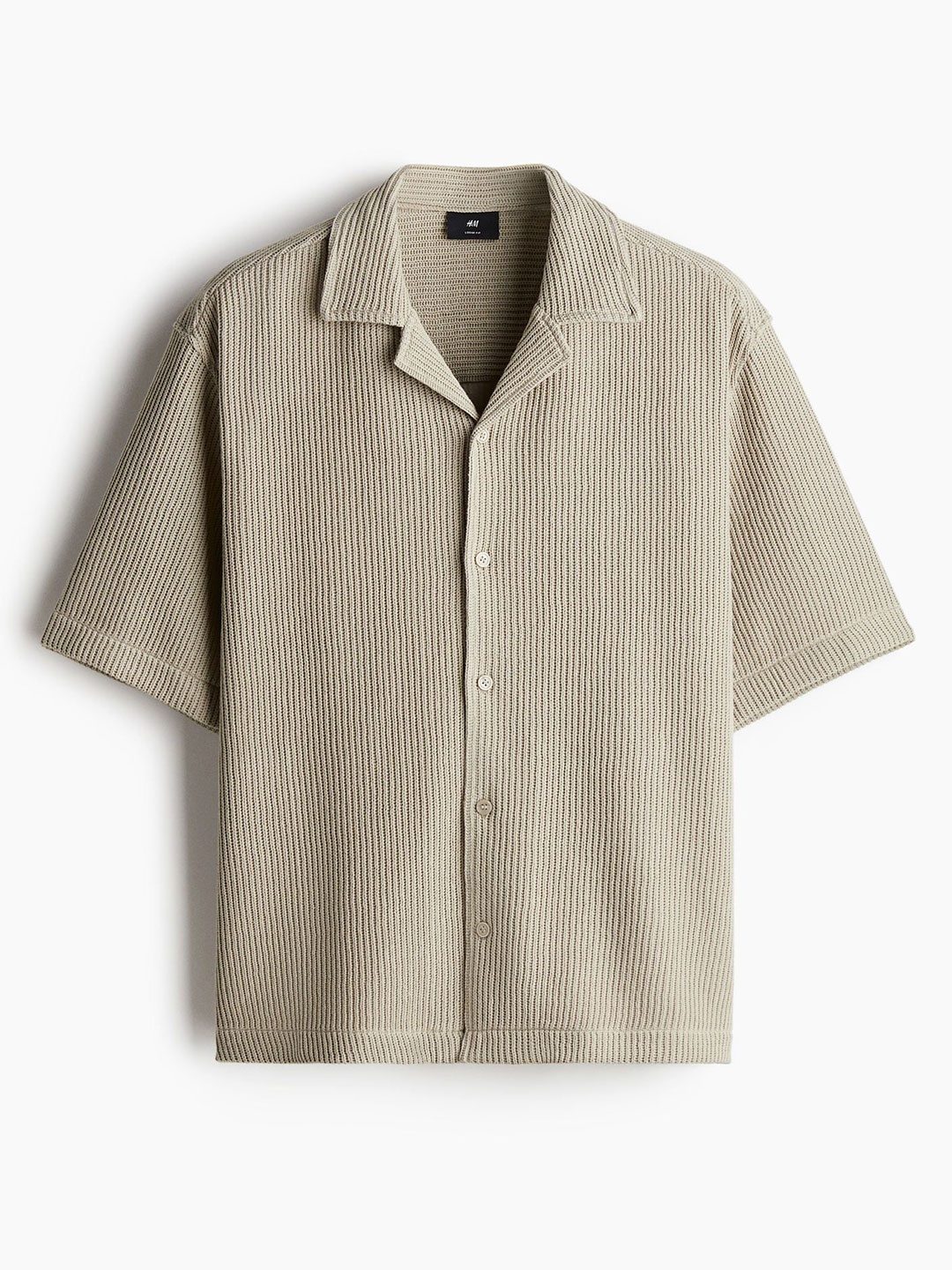 

H&M Loose Fit Ribbed Resort Shirt, Beige