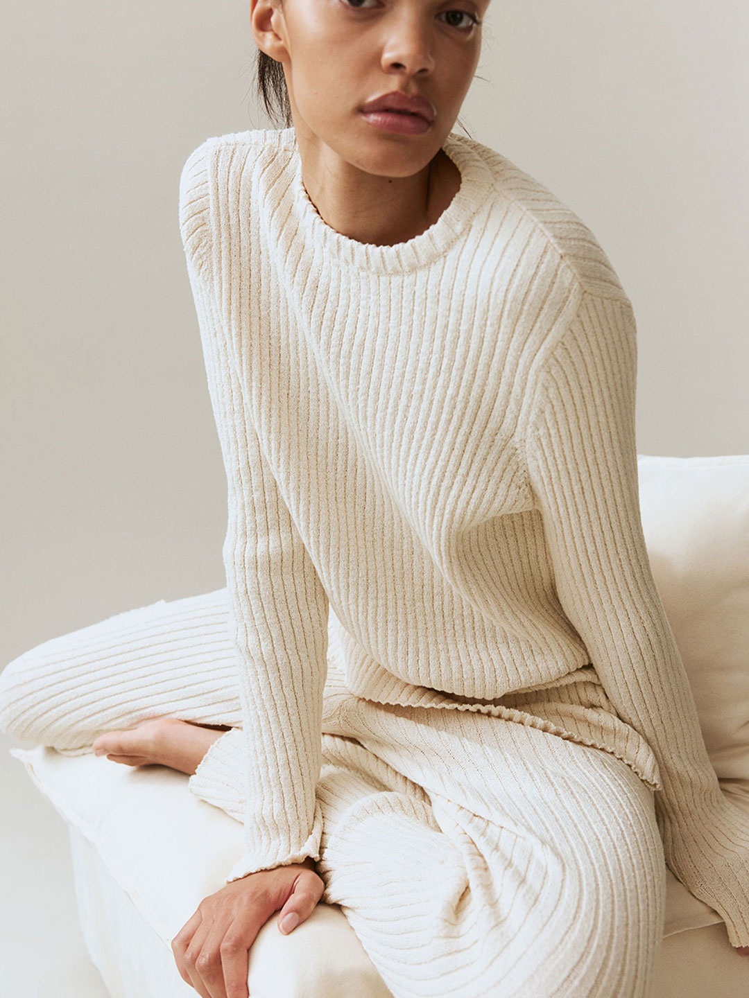

H&M Rib-Knit Top, Beige
